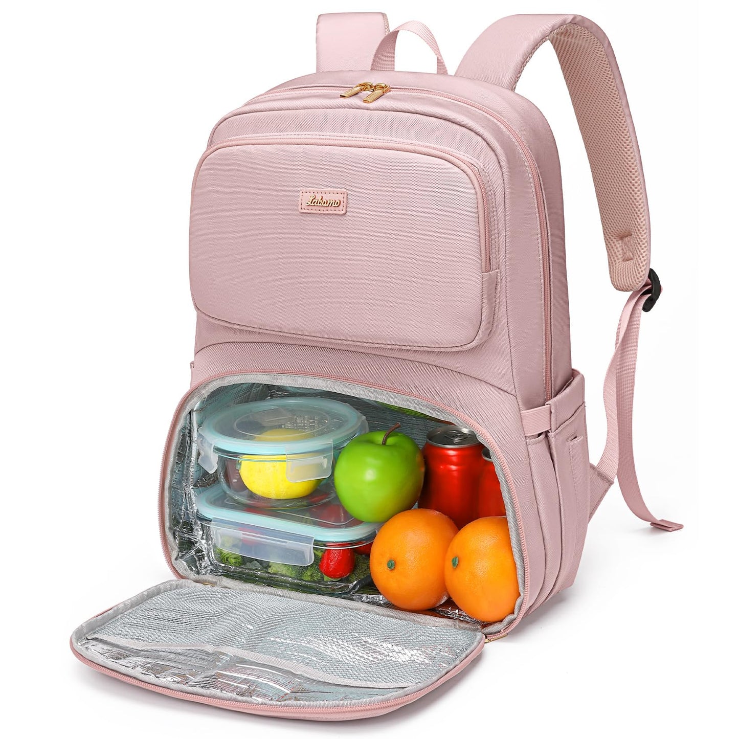 LABOMO Lunch Backpack for Women Men, 16 Inch Laptop Backpack with Lunch Compartment, Water Resistant Lunchbox Back Pack Meal Prep Cooler Bags Insulated for Nurse Work Teacher Travel