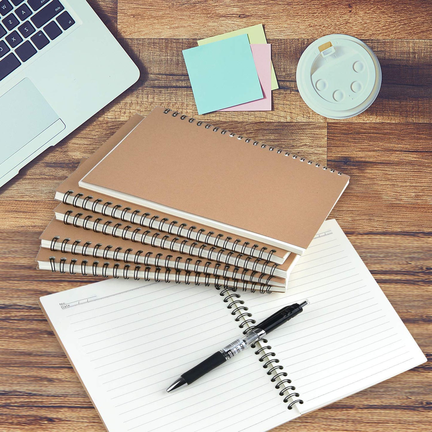 12 Pack Soft Cover Notebooks with Lined Paper 8.3 inch x 5.5 inch, Spiral Notebooks -120 Pages, 60 Sheets - Memo Notepads for Home School Travel (Kraft Cover)