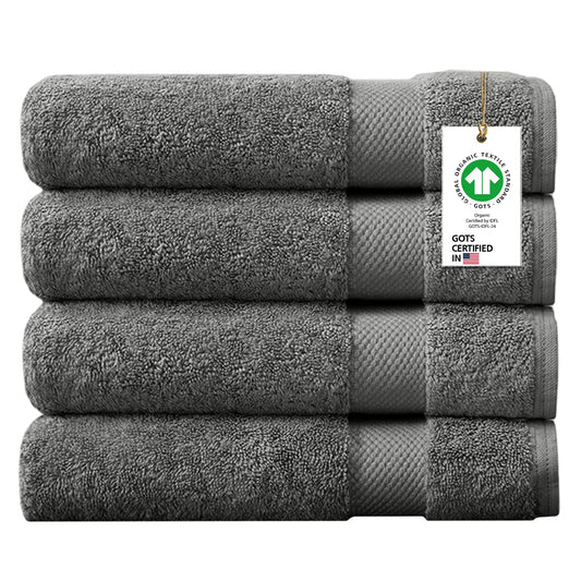A1 Home Collections 100% Organic Cotton Towels 650 GSM Plush Quick Dry GOTS Certified, Oeko-Tex Green Certified (Hand Towel Pack of 4)
