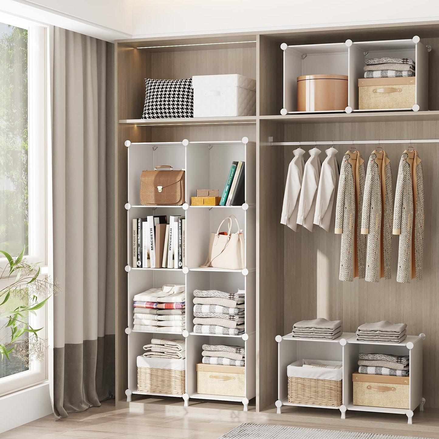 AWTATOS Cube Storage Organizer, Storage Cubes Shelves Bookshelf, 6 Cube Closet Organizers and Storage, DIY Stackable Plastic Clothes Organizer Shelving for Bedroom, Home Office, White
