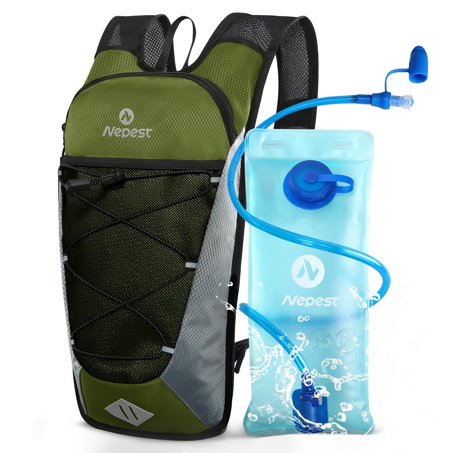Hydration Pack Backpack, Water Backpack with 2L Water Bladder for Hiking Cycling Running, Green