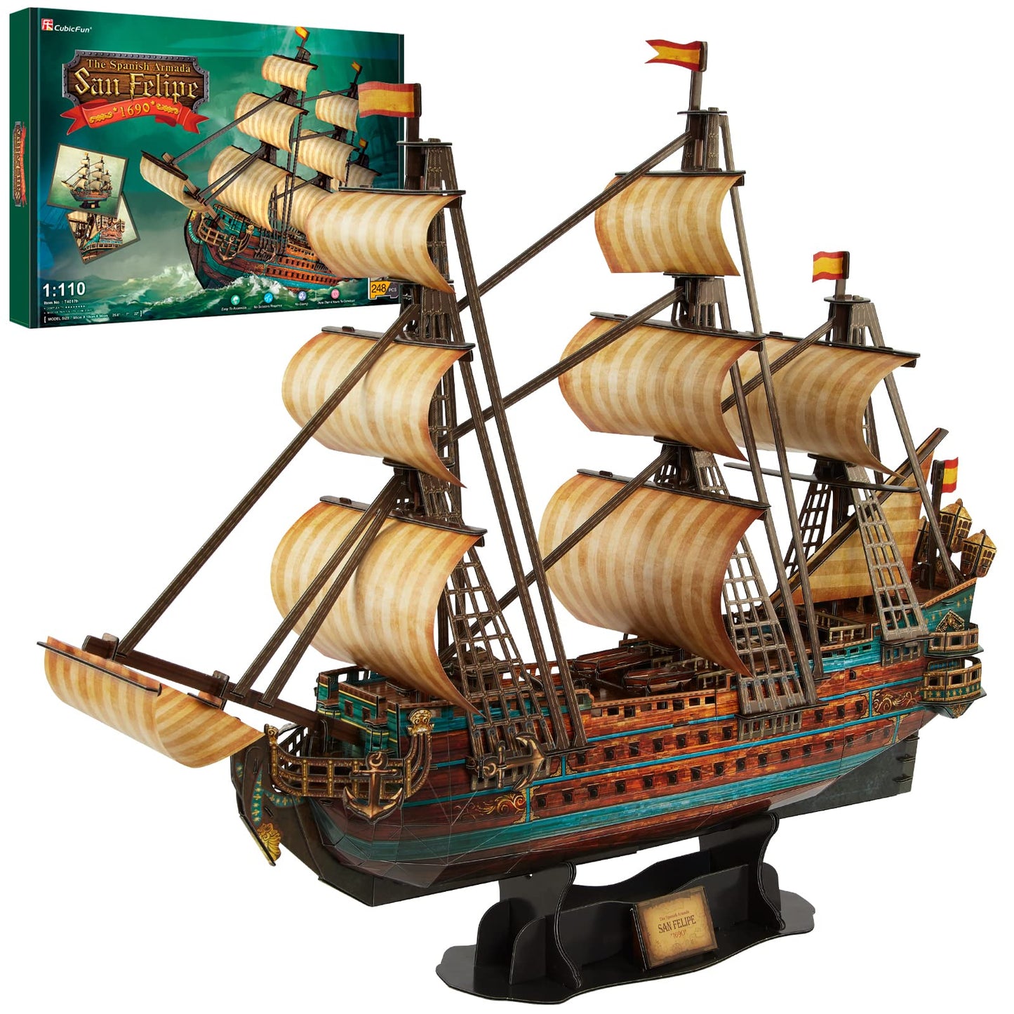 CubicFun The San Felipe 3D Puzzle 25.6" - 3D Puzzles for Adults Model Ship Kits - 248 Pieces