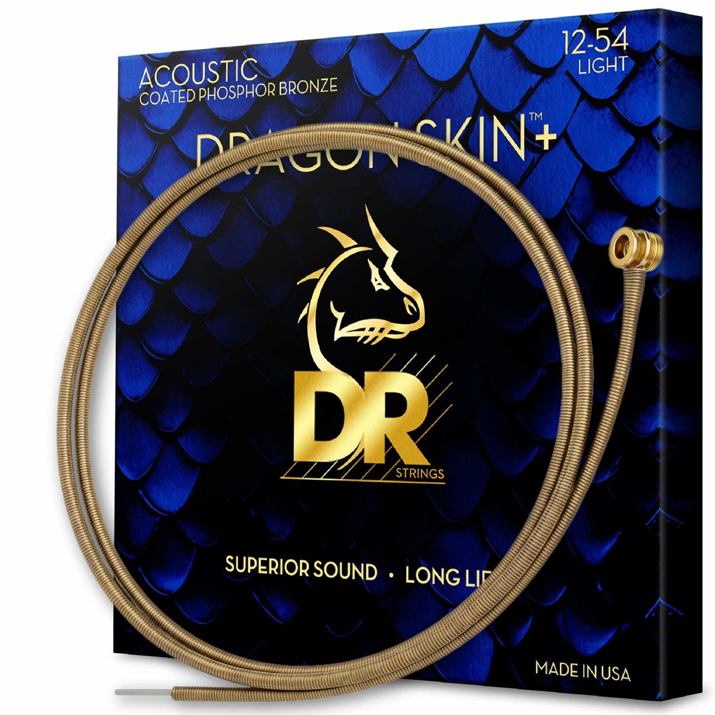 DRAGON SKIN+ - Coated Phosphor Bronze Acoustic Guitar Strings – DAP-12 – Superior Sound with Comfortable Feel & Long Life: Light 12-54