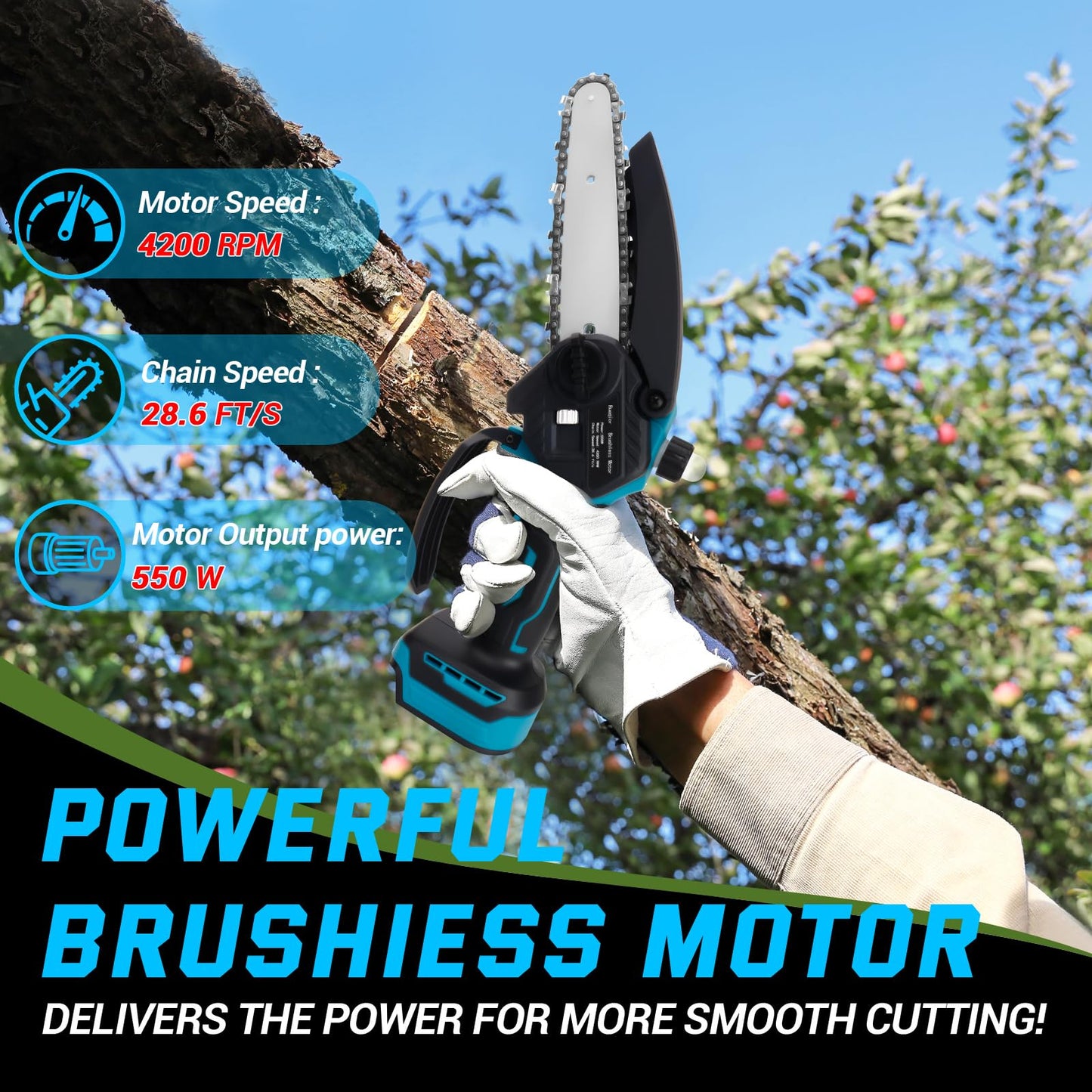 Mini Chainsaw for Makita 18v Battery,Cordless Pruning Chainsaw with Security Lock & Replacement Chain,Battery Powered for Tree Trimming, Storm Clean-Up, Wood Cutting, Pruning(NOBattery)