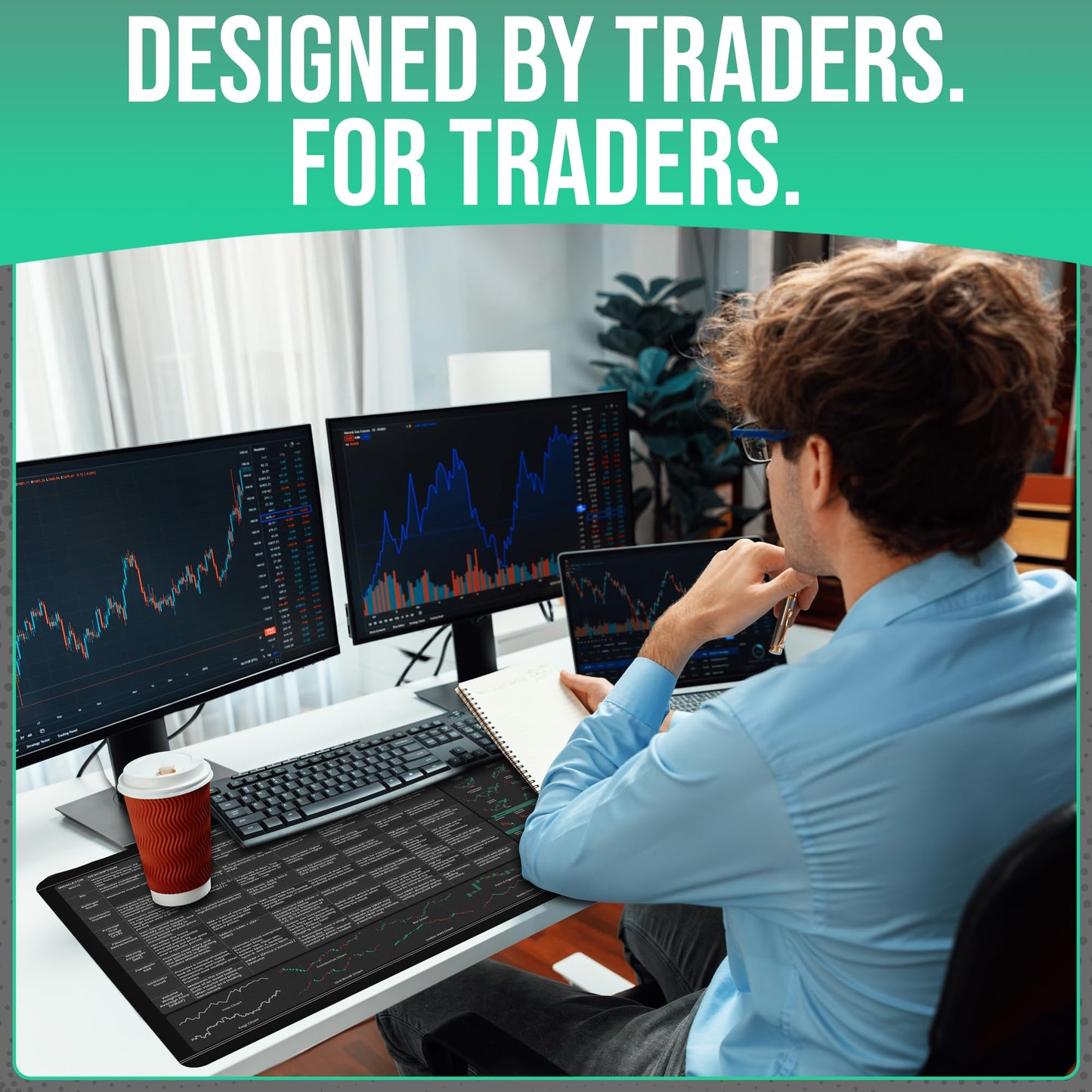 Limited Edition Trader’s Desk Mat - Stock Market Mouse Pad with Key Indicators - Large Size with Candlestick Chart Patterns - Gifts for Traders