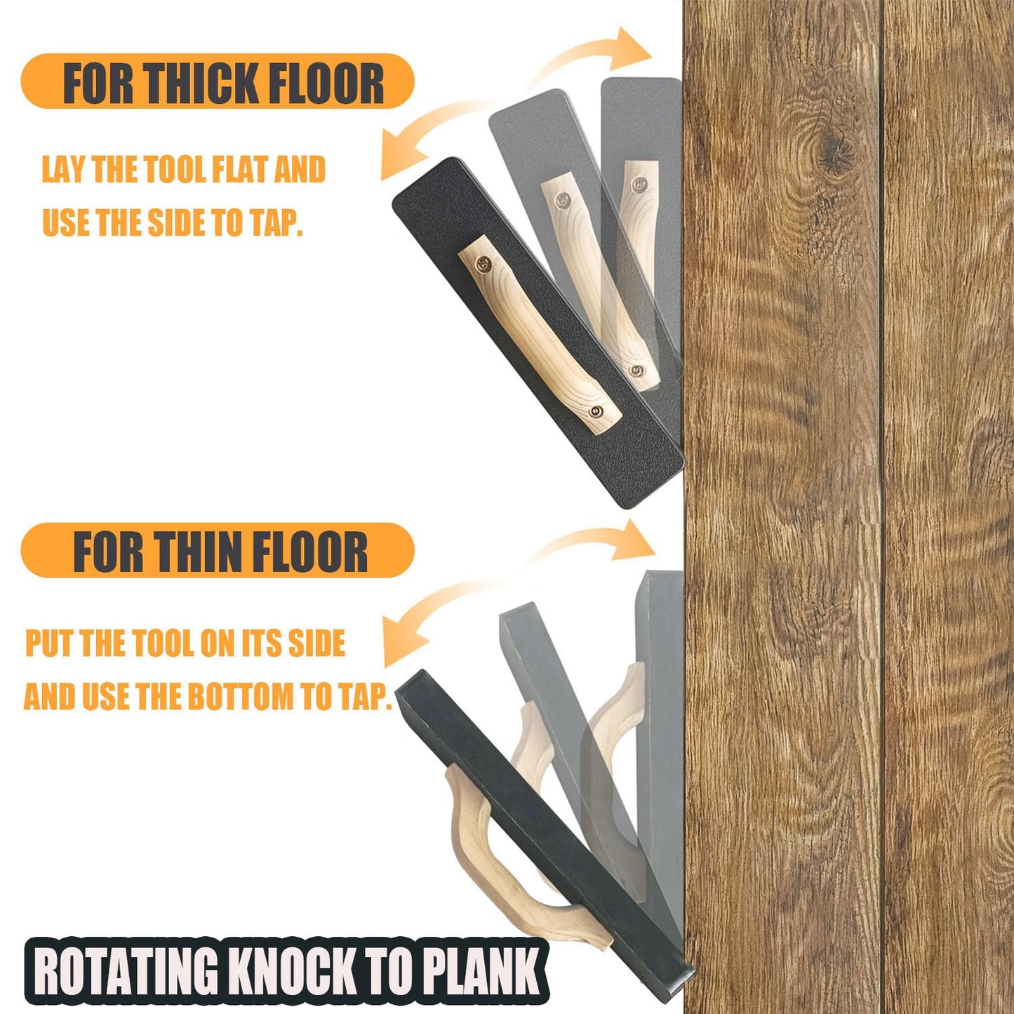 NAACOO Heavy Big Tapping Block, 2.7lbs | 15-1/2in, Direct Floor Tapping, HDPE Material, Wooden Handle, Joins Wooden Floors