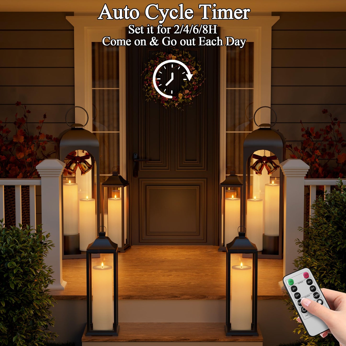 Outdoor Candles with Timer Waterproof 14" x 4" Large Flameless Pillar Candles Battery Operated LED Candles Flickering with Remote Control Timer for Porch Patio Table Lantern Christmas 2 Pcs