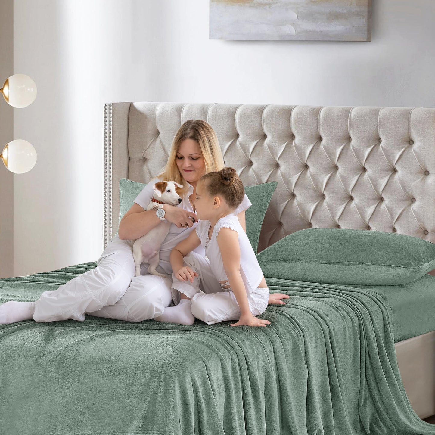 Softan Fleece Sheets Queen Size, Flannel Like Soft, Fuzzy Warm Plush Sheets, Velvet Polar Microfleece Bedding for Winter, Sage Green