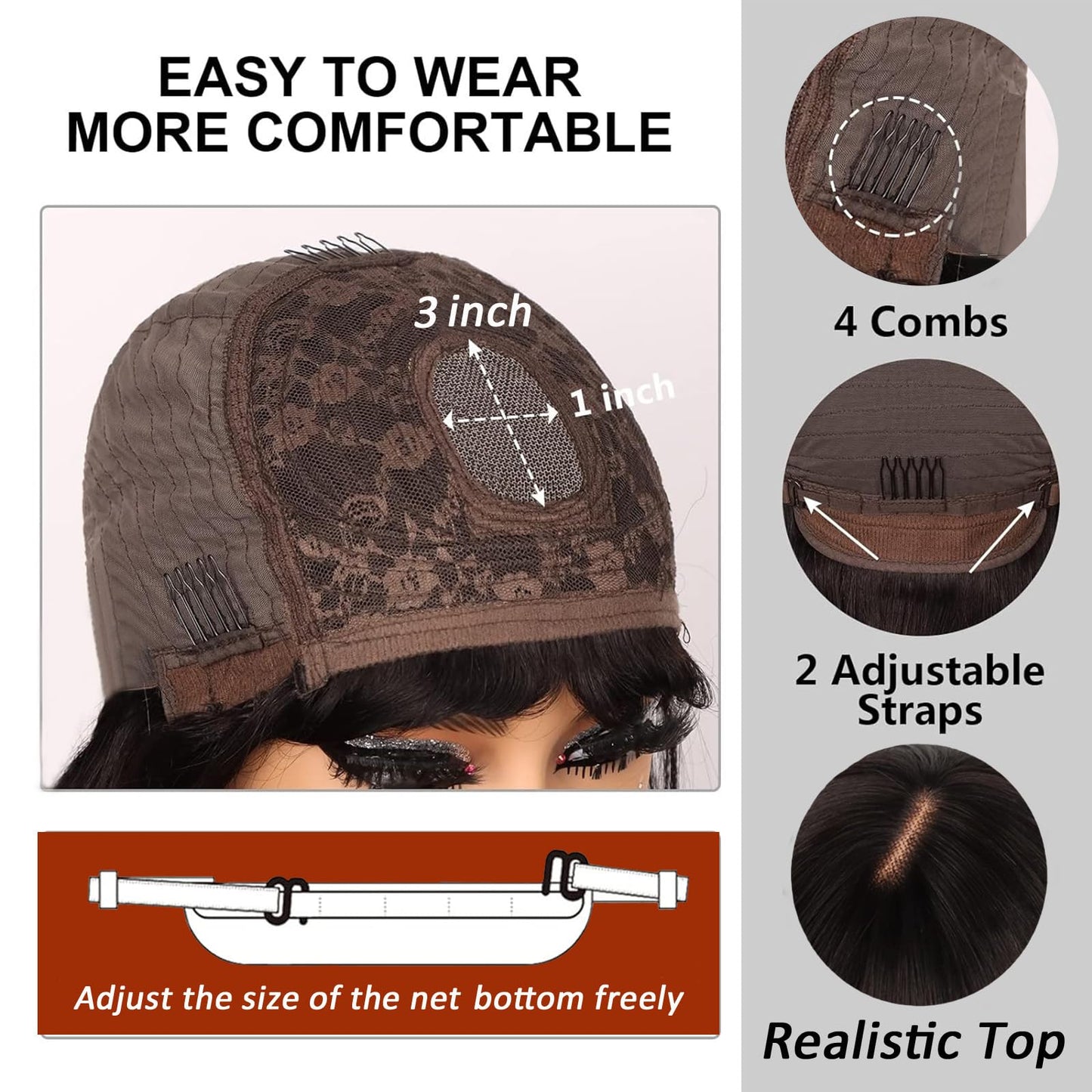 Bob Wig with Bangs Human Hair 180 Density 3x1 Lace Straight Bang Bob Wig Human Hair Glueless Realistic Look For Women Upgraded Machine Made Middle Part（8 Inch）