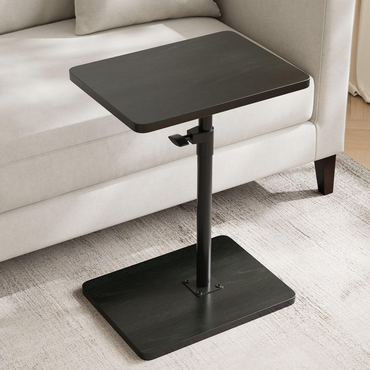 C Shaped End Table Adjustable Height, 360°Swivel TV Tray Table for Small Spaces, Couch Tables That Slide Under, Snack Side Table for Sofa, Bed, Chair, TV Table for Eating, Dinner or Laptop, Black