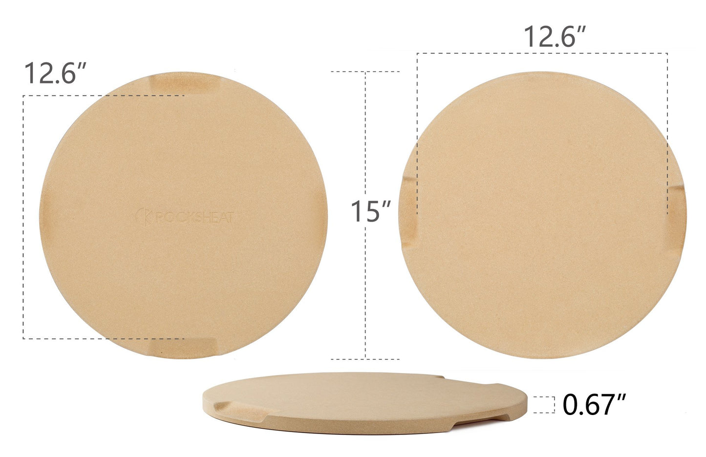 ROCKSHEAT Pizza Stone Made of Cordierite for Pizza & Bread Baking Grilling. Perfect for Oven or Grill. Innovative Unique Double - Faced Built - in 4 Handles Design (Round 15"x0.67")