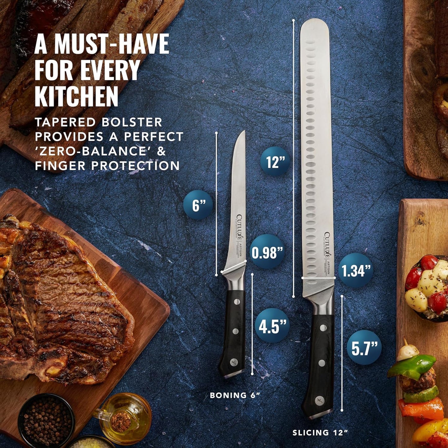 Cutluxe BBQ Carving Knife Set – Brisket Slicing Knife and Boning Knife for Meat Cutting – Professional Knife with Razor Sharp German Steel, Full Tang, Ergonomic Handles – Artisan Series
