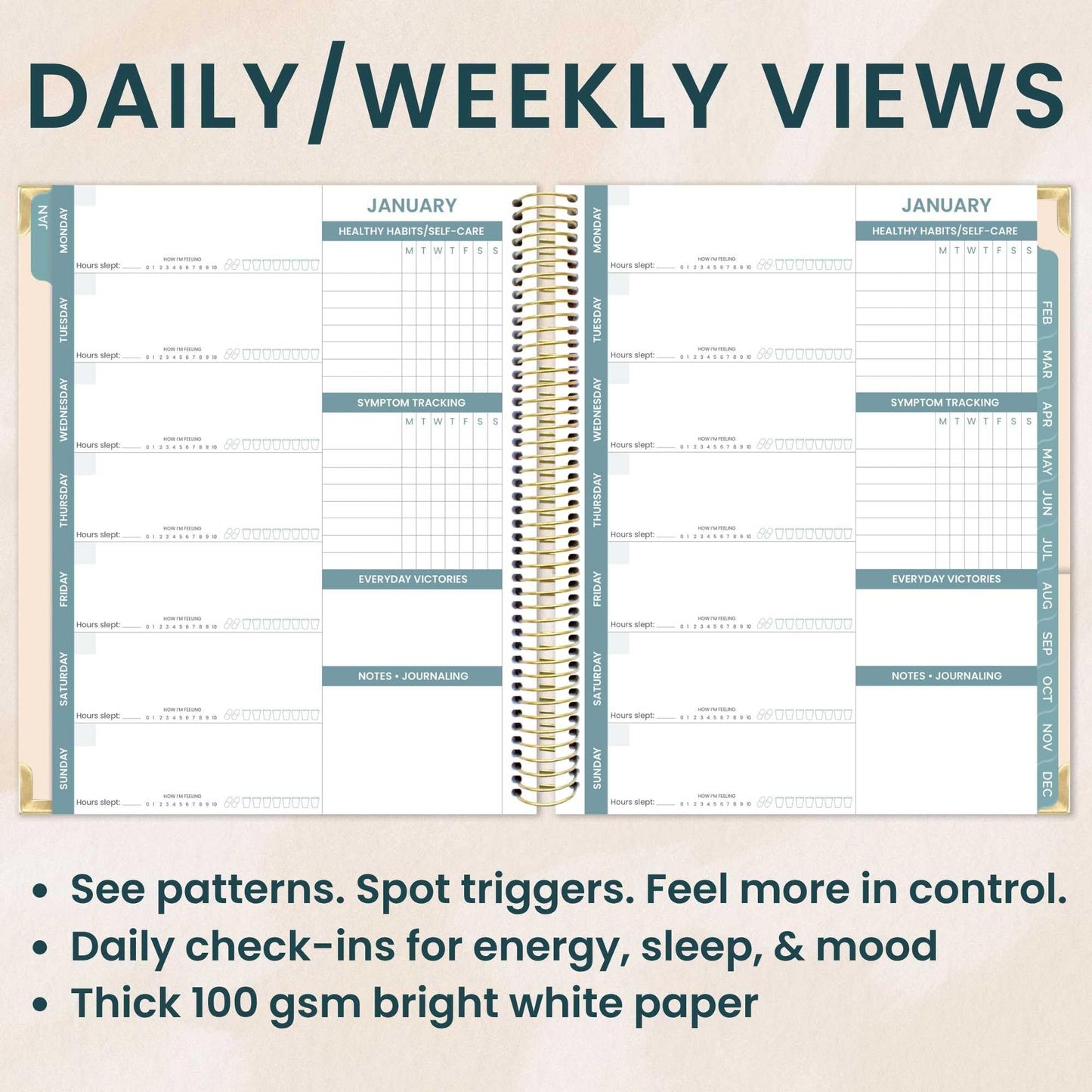 bloom daily planners Undated Chronic Illness Planner & Medical Journal - 12 Month Pain & Symptom Tracker, Mood Diary & Medication Log, Appointment Organizer - Includes Stickers! (7” x 9”) - You Are Stronger Than You Think