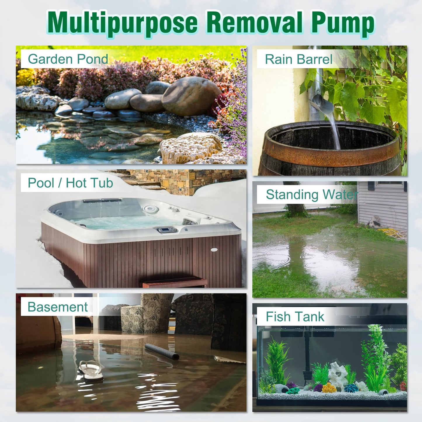MEROL Submersible Water Pump 3/4HP 3100GPH Utility Pump, Auto/Manual Control by Integrated Float Switch, with 16.4 Ft Cord for Pool Basement Garden Pond Draining