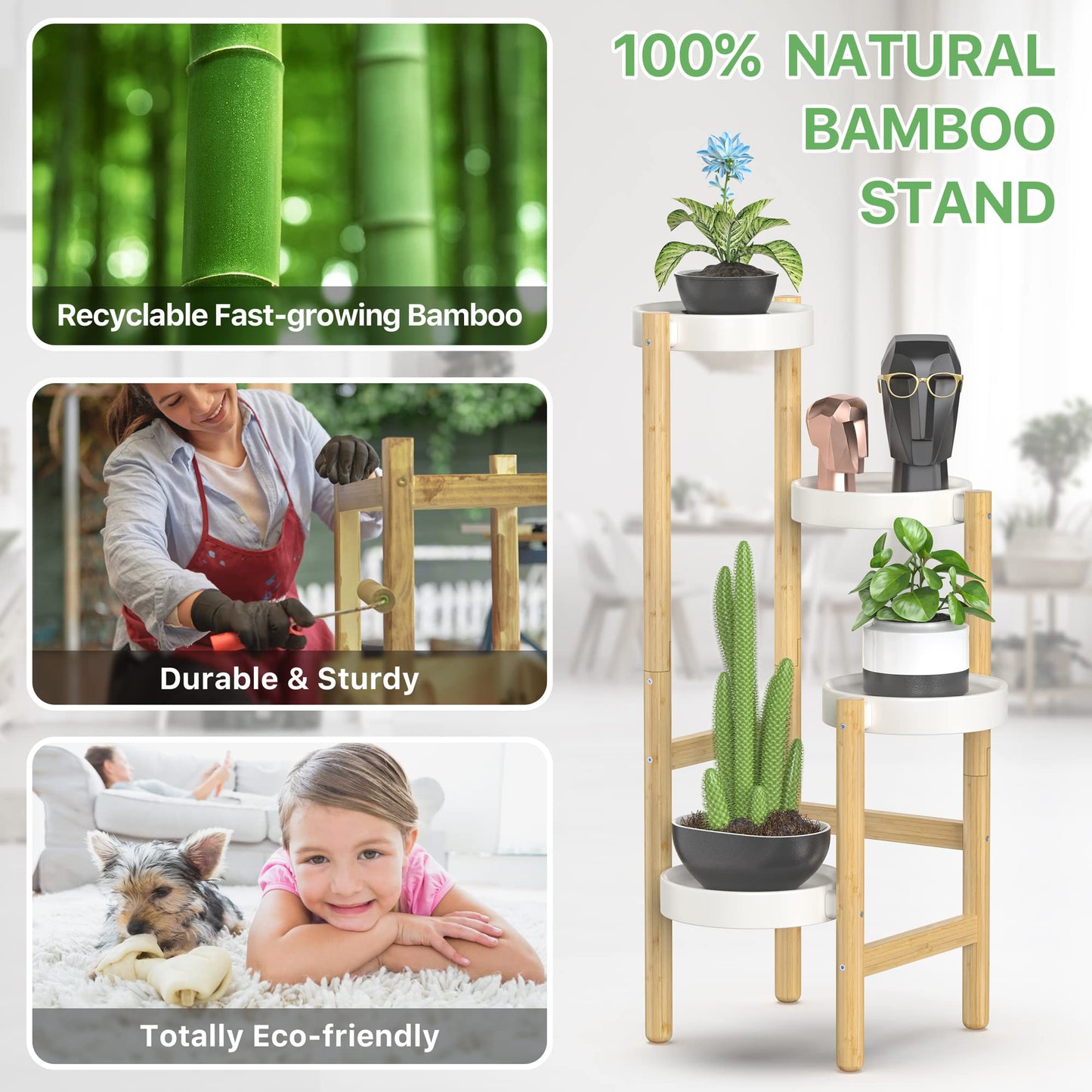 Wisuce Bamboo Plant Stands Indoor, 4 Tiered Tall Corner Plant Stand Holder Multiple Shelf Flower Tables for Garden Indoor Home (4 Tier)