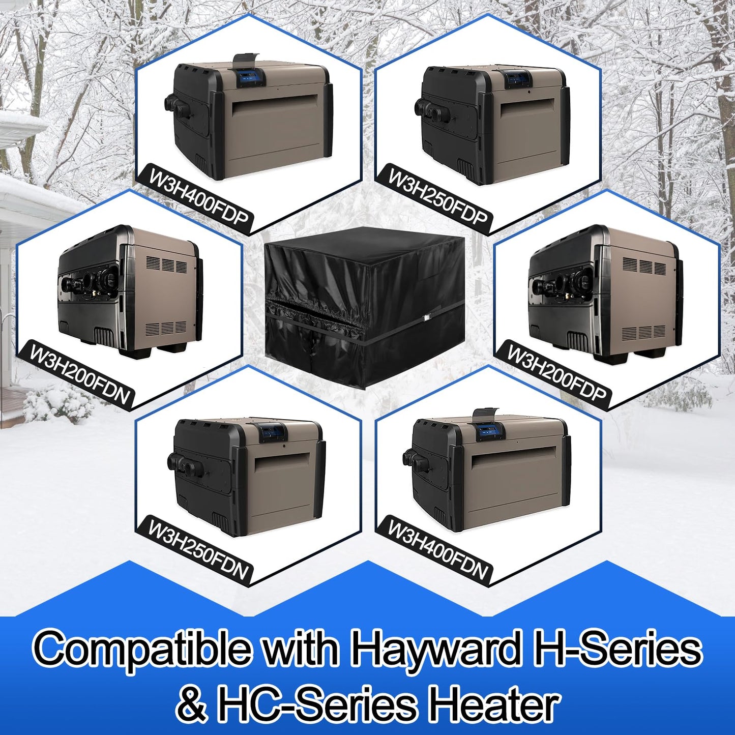 PAMASE Pool Heater Cover - 41.3" L*35.4" W*31.5" H Pool Pump Cover for Winter, PVC Coated 420D Heavy Duty Antifreeze Equipment Shade fits Hayward, Insulation Rainproof Snowproof