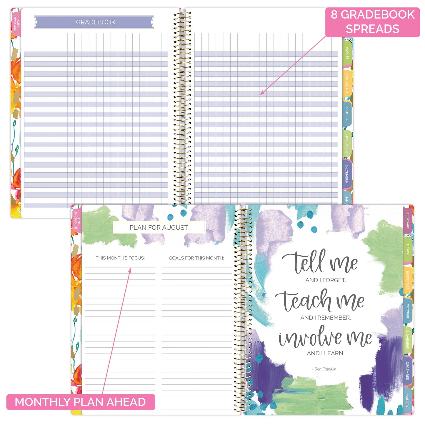 bloom daily planners Undated Academic Year Teacher Planner & Calendar - Lesson Plan Organizer Book with Frosted Cover (9" x 11") - Teacher With a Plan