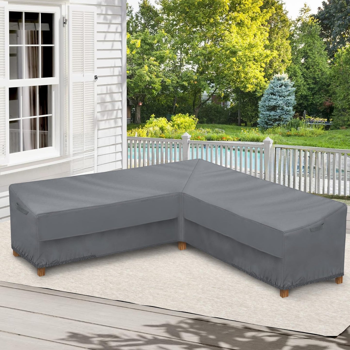 STARTWO Outdoor Sectional Sofa Cover Waterproof 85" Lx85 L V-Shaped Patio Furniture Covers for 5-Seater Sectional Couch,Windproof with Buckles,Grey