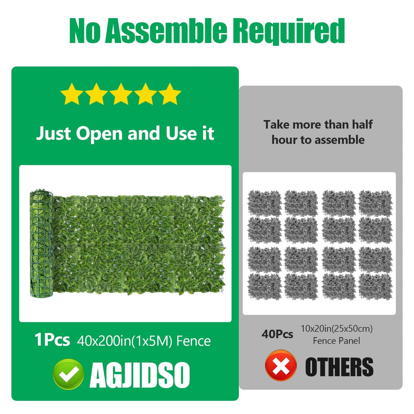 Artificial Ivy Privacy Fence Screen 200"x40", Privacy Screen for Balcony and Garden,Artificial Faux Ivy Hedge,Grass Wall for Indoor and Outdoor Deco with 100PCS Zip Ties (Upgrade Leaves)