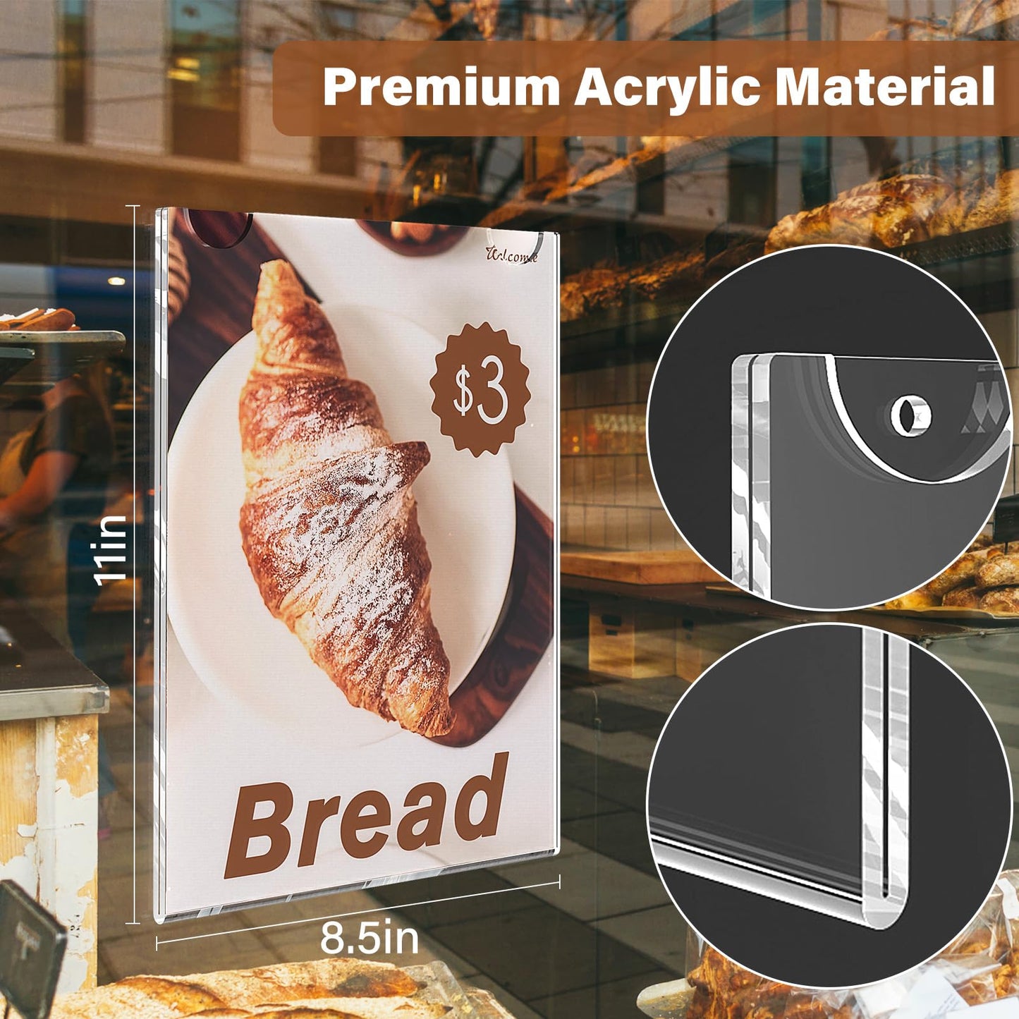 YYSWIIN Acrylic Sign Holder 8.5 x 11 wall mount,Clear Plastic Poster Holders with 3M Tape and Mounting Screws,Durable Plexi Frame for Office,Store,Home,Cafe, Restaurant (6 Pack)