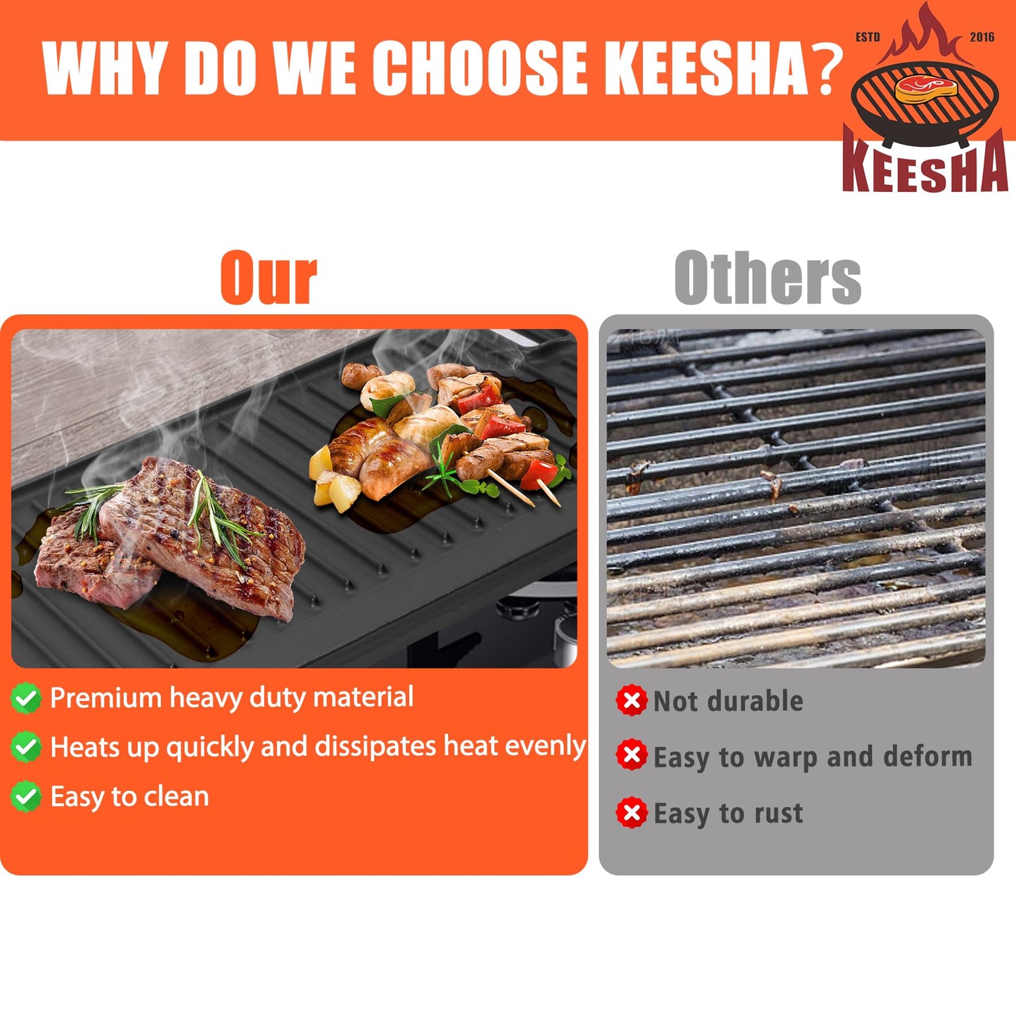 Cast Iron Griddle, Gas Stove Top Pan Heavy Duty Reversible Cooking Griddle for Grill, Camping, Indoor and Outdoor Cooking- 16.75" x 9.5"