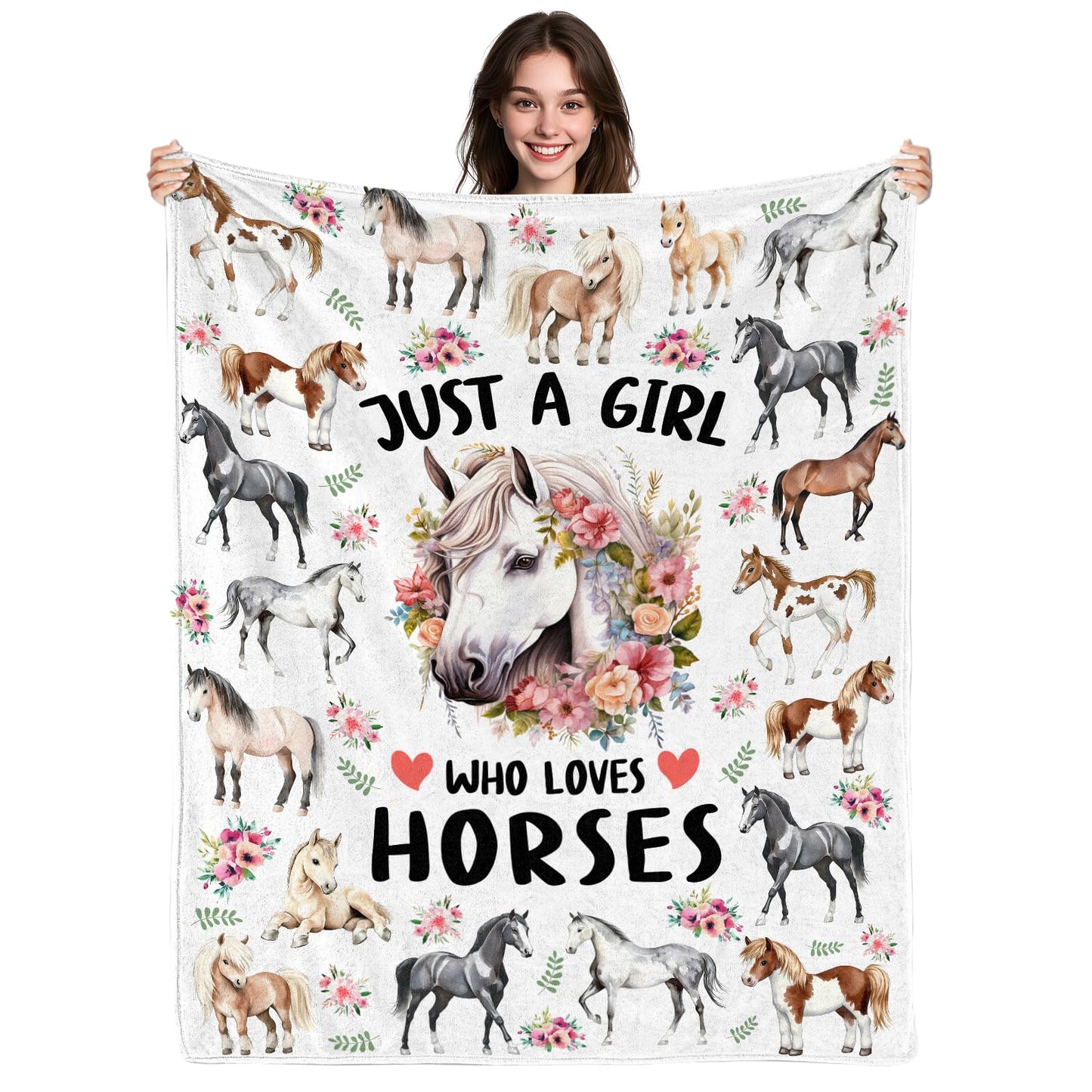 Horse Gift for Girl, Horses Blanket 50 x 60 inch, Just A Girl Who Loves Horses, Horse Gift for Horse Lover, Knight's Gifts