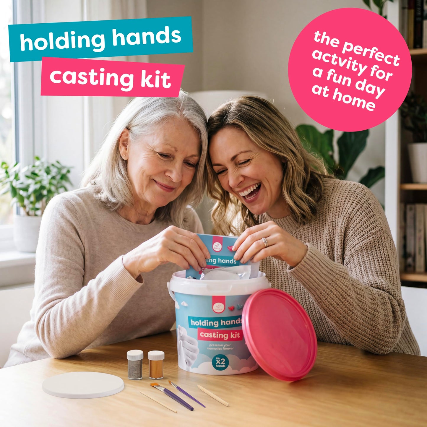 Chuckle Hand Casting Kit for Couples with Base & Paints, Hand Mold Kit Romantic Valentines Gift for Wife, Husband, Girlfriend & Boyfriend, Anniversary