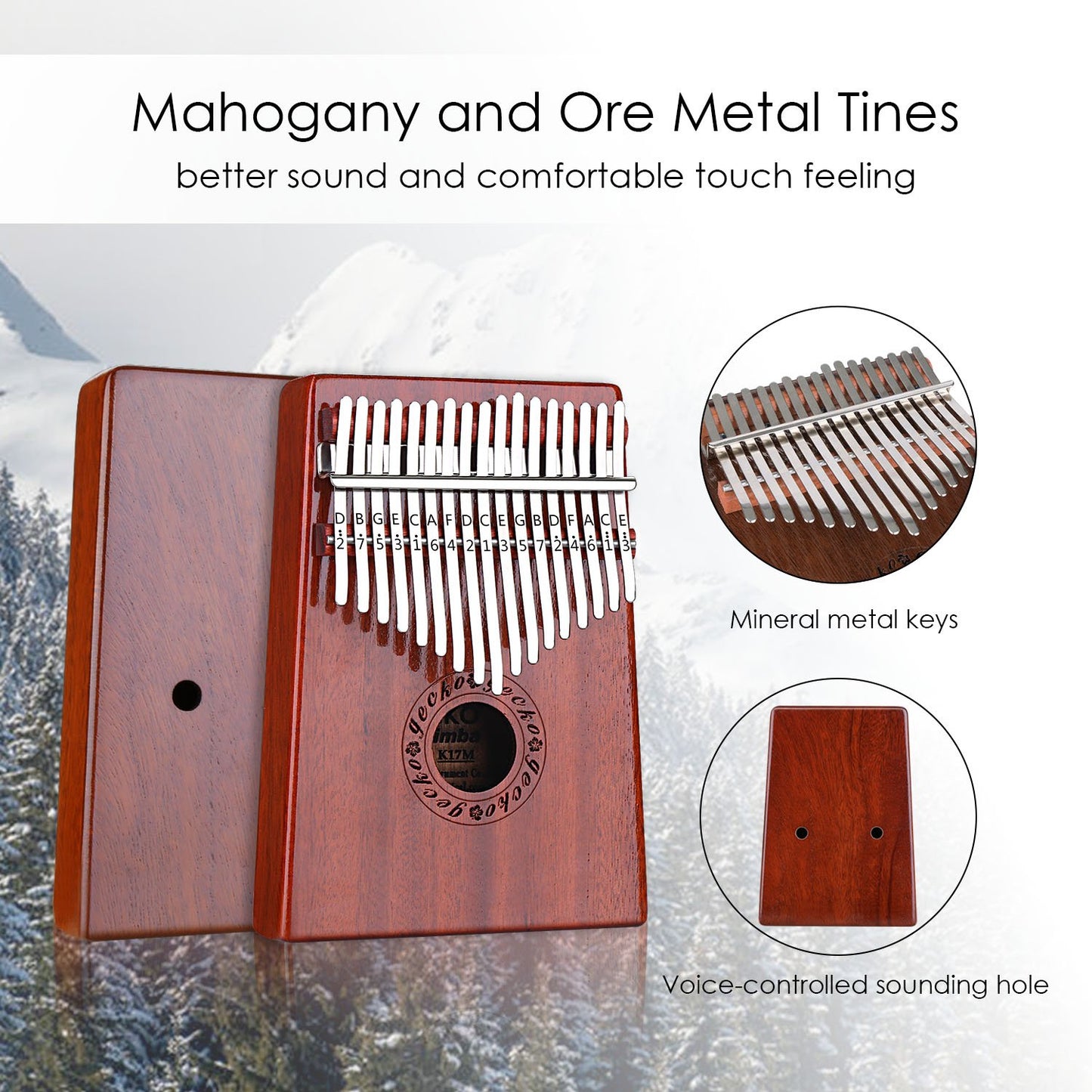 GECKO Kalimba 17 Keys Thumb Piano with Waterproof Protective Box,Tune Hammer and Study Instruction,Portable Mbira Sanza Finger Piano,Gift for Beginners Professional