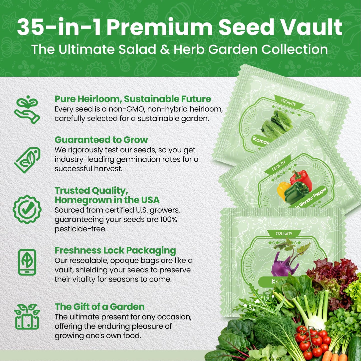 35 in 1 Heirloom Vegetable Seeds for Planting - 21,000+ Non-GMO, Organic Seeds Kit for Indoor & Outdoor Garden | 35 Varieties Survival Garden Seeds with Free Plant Markers