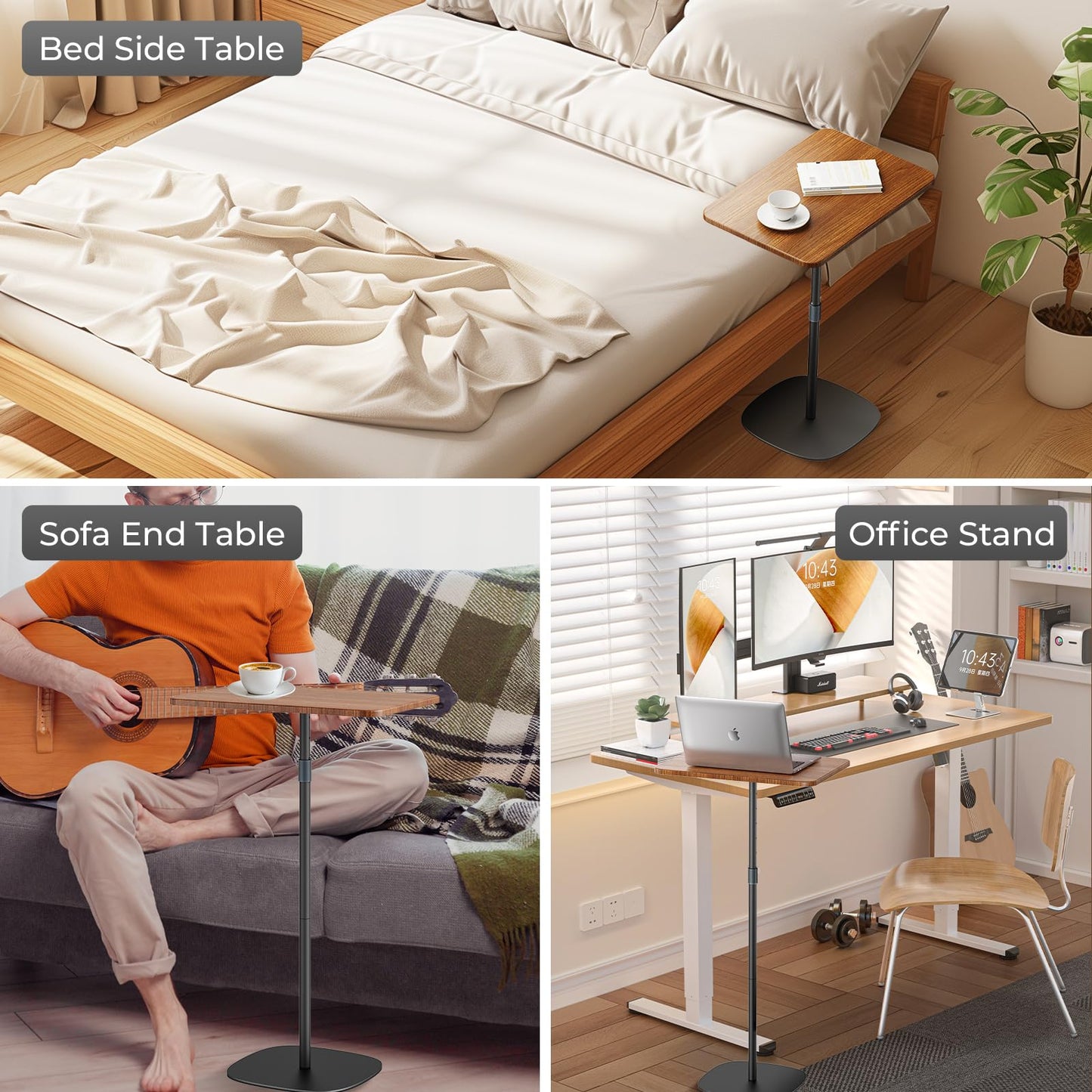 POLESTO Portable Laptop Floor Stand, Bedside/Sofa Table with Height Adjustable 18''~47'', Sleek Wooden Lectern Standing Desk Mobile Podium for Home, Office, School, Black