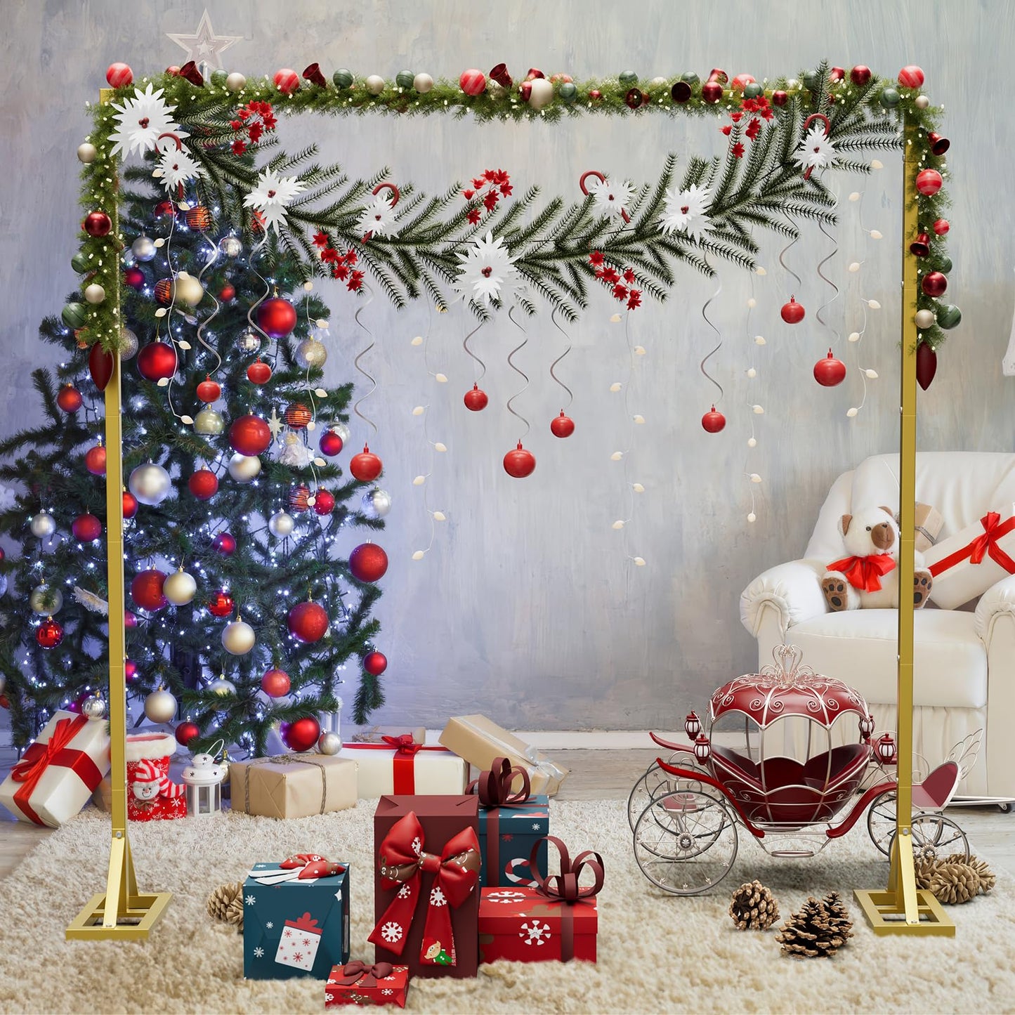 8.2FT Adjustable Backdrop Stand Kit - Square Wedding Arch & Balloon Arch for Photo Booth Background, Baby Shower, Birthday Party Decorations (Portable Frame) (Gold)