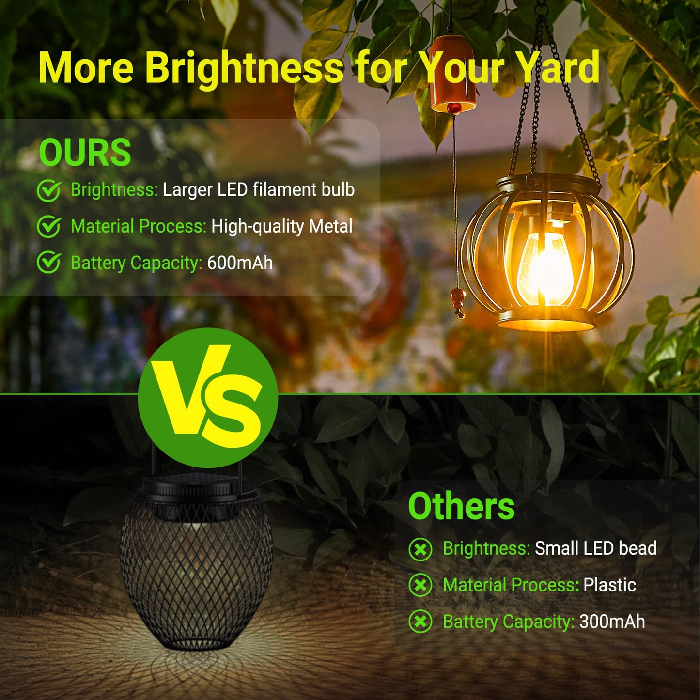 KOOPER Solar Lanterns Outdoor Lights, Upgraded Metal Solar Lantern Lights, Brighter Hanging Solar Lights Outdoor Waterproof, Auto On/Off Outdoor Solar Lights for Yard Garden Patio Pathway Decor 2 Pack