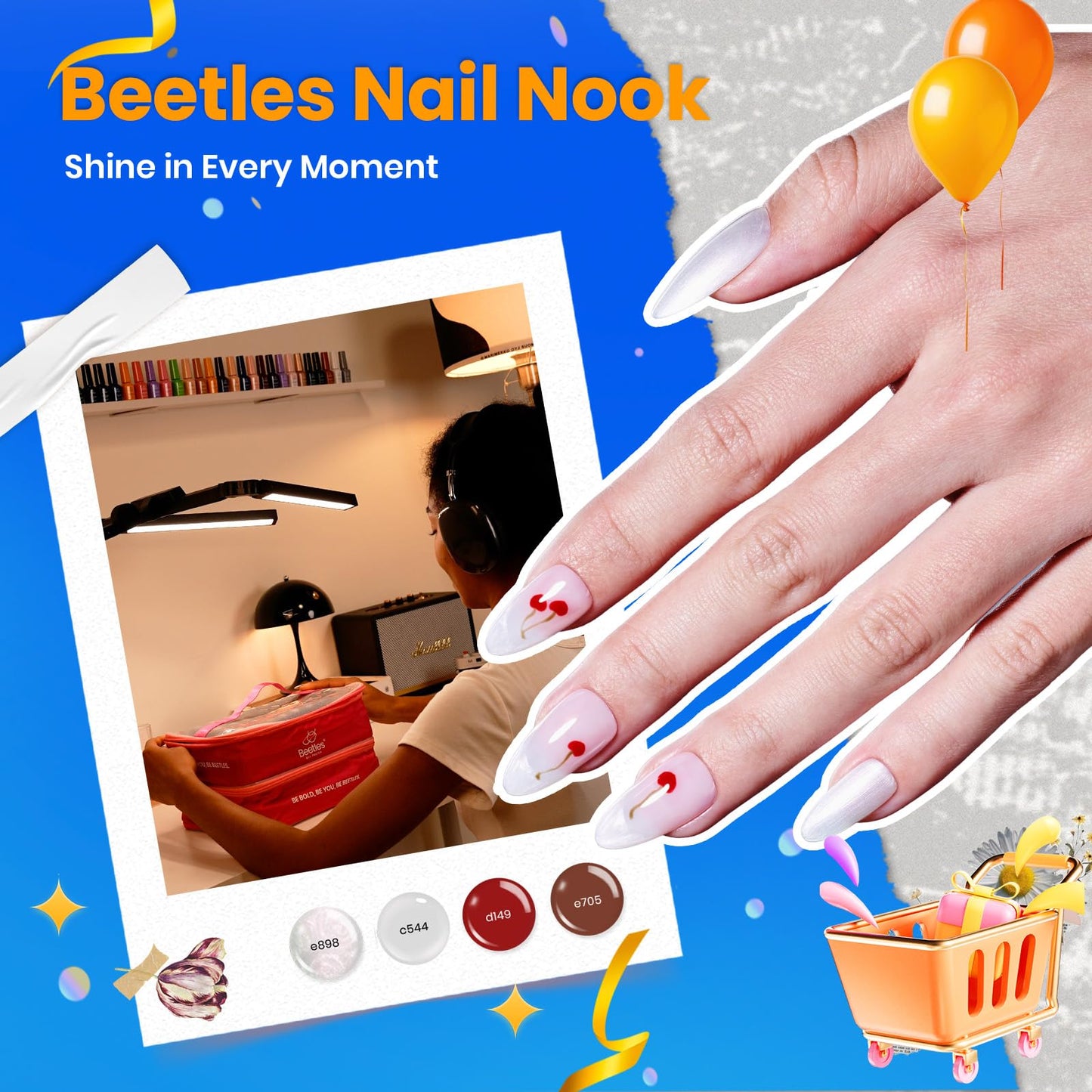 Beetles 100 Colors Gel Nail Polish Set, 119 PCS, Base Glossy Matte Glitter Top Coat, Gel Polish Pastel Glitter Pearl Cat Eye White Red Pink Nude Green Blue, Gift for Women