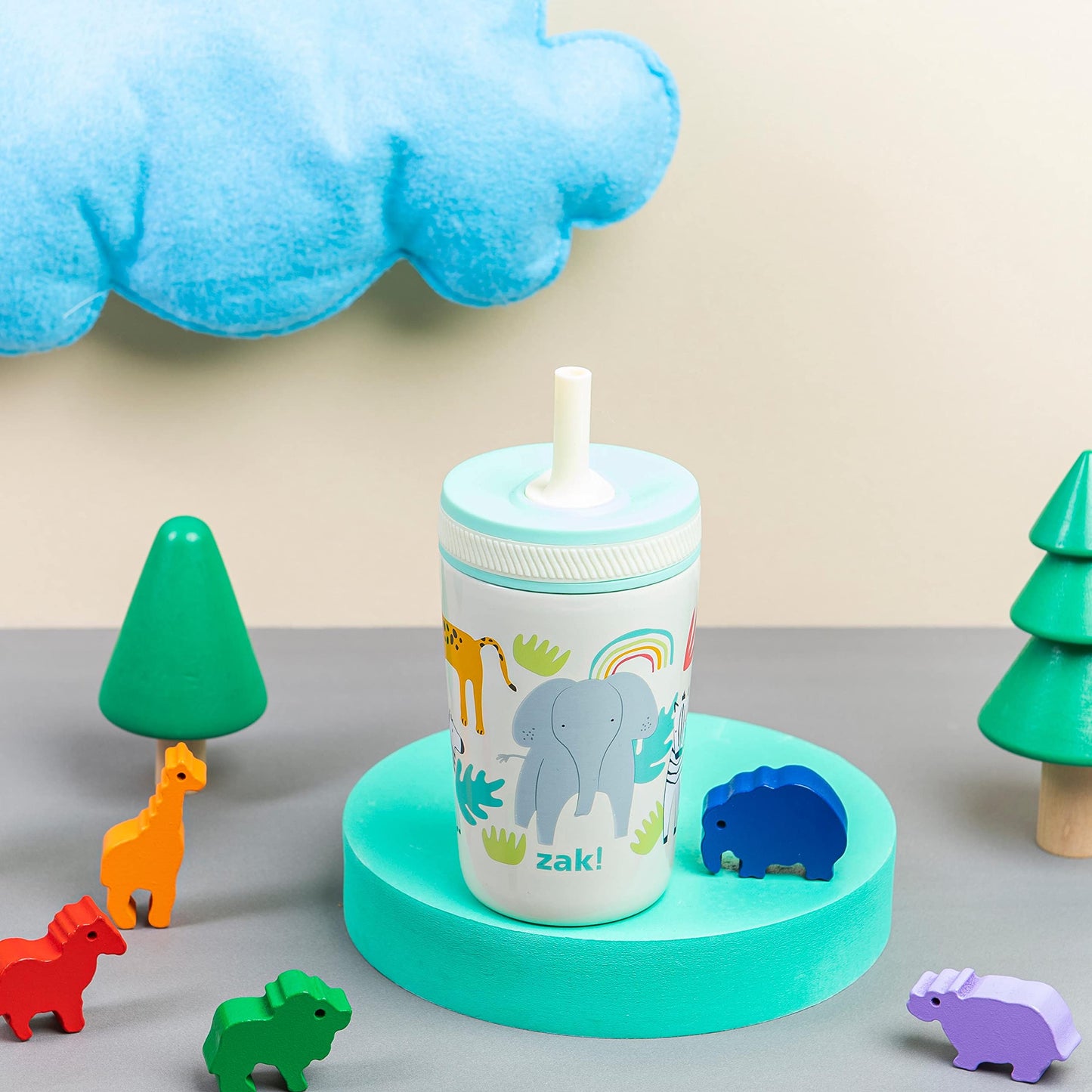 Zak Designs Kelso Toddler Cups for Travel or at Home, 12oz Vacuum Insulated Stainless Steel Sippy Cup with Leak-Proof Design is Perfect for Kids (Safari)