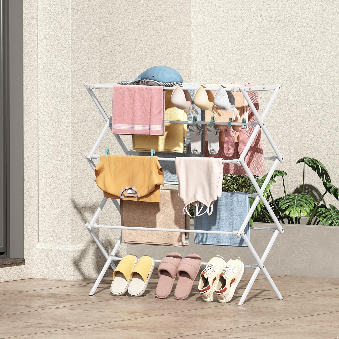 KINGBOARD Clothes Drying Rack, 3-Tier Laundry Drying Rack, Expandable Clothing Drying Rack for Indoor Air Drying Clothing, Clothing Dryer Towel Rack, White