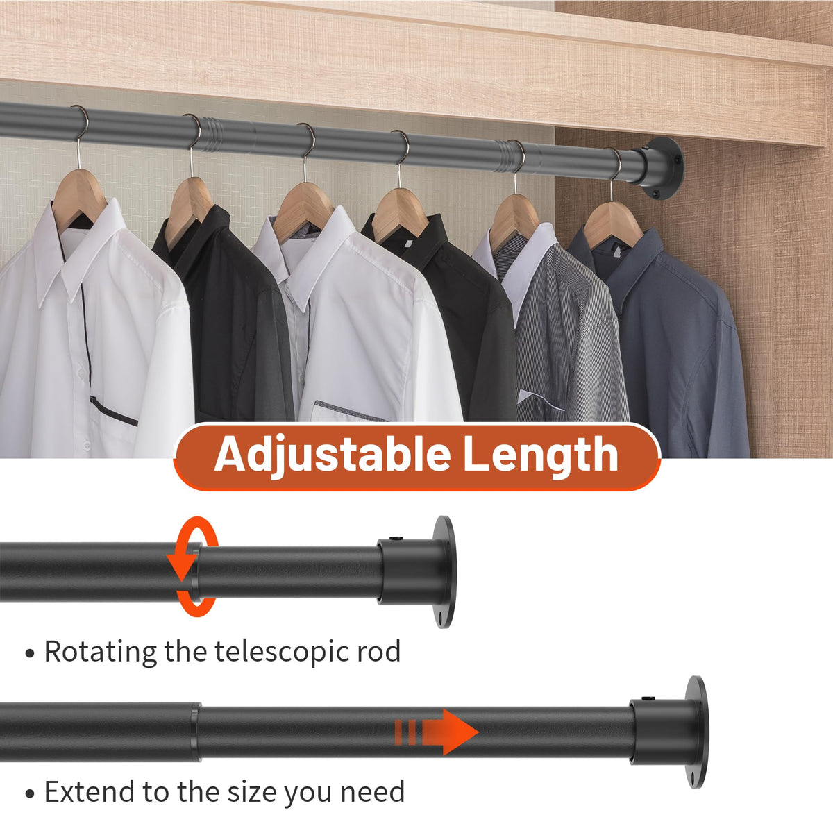 Adjustable Closet Rod 35-98 Inch - 1.3”Diameter Heavy Duty Closet Rods for Hanging Clothes - Simple Clothes Rod for Closet - Versatile Closet Poles for Hanging Clothes - Closet Bar