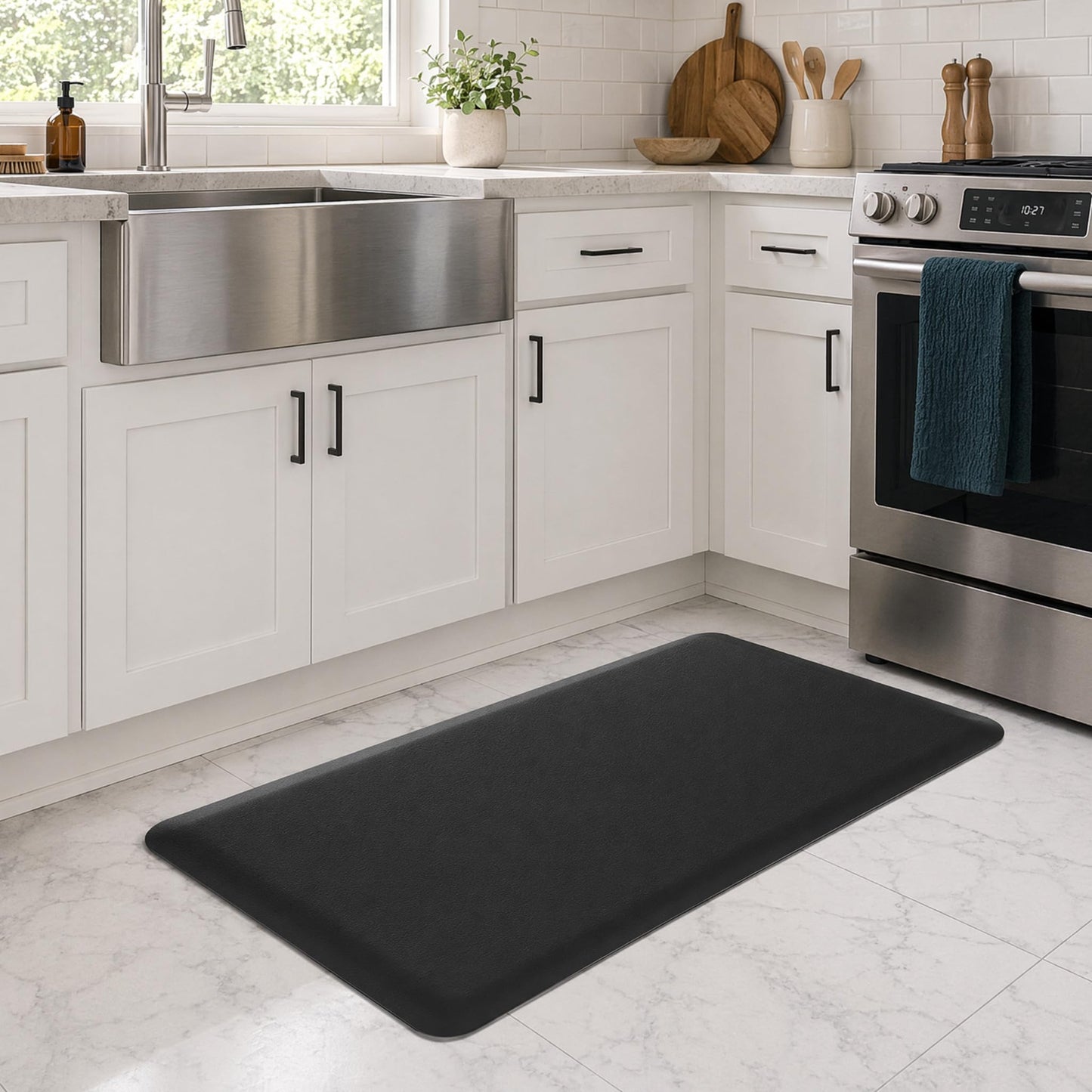 lazywoodpecker Anti Fatigue Rug, Kitchen Mat for Floor, Waterproof, Non Slip, Standing and Comfort Desk/Floor Mats for House Sink Office (17.3"x47.2" - 0.47 inch, Black)