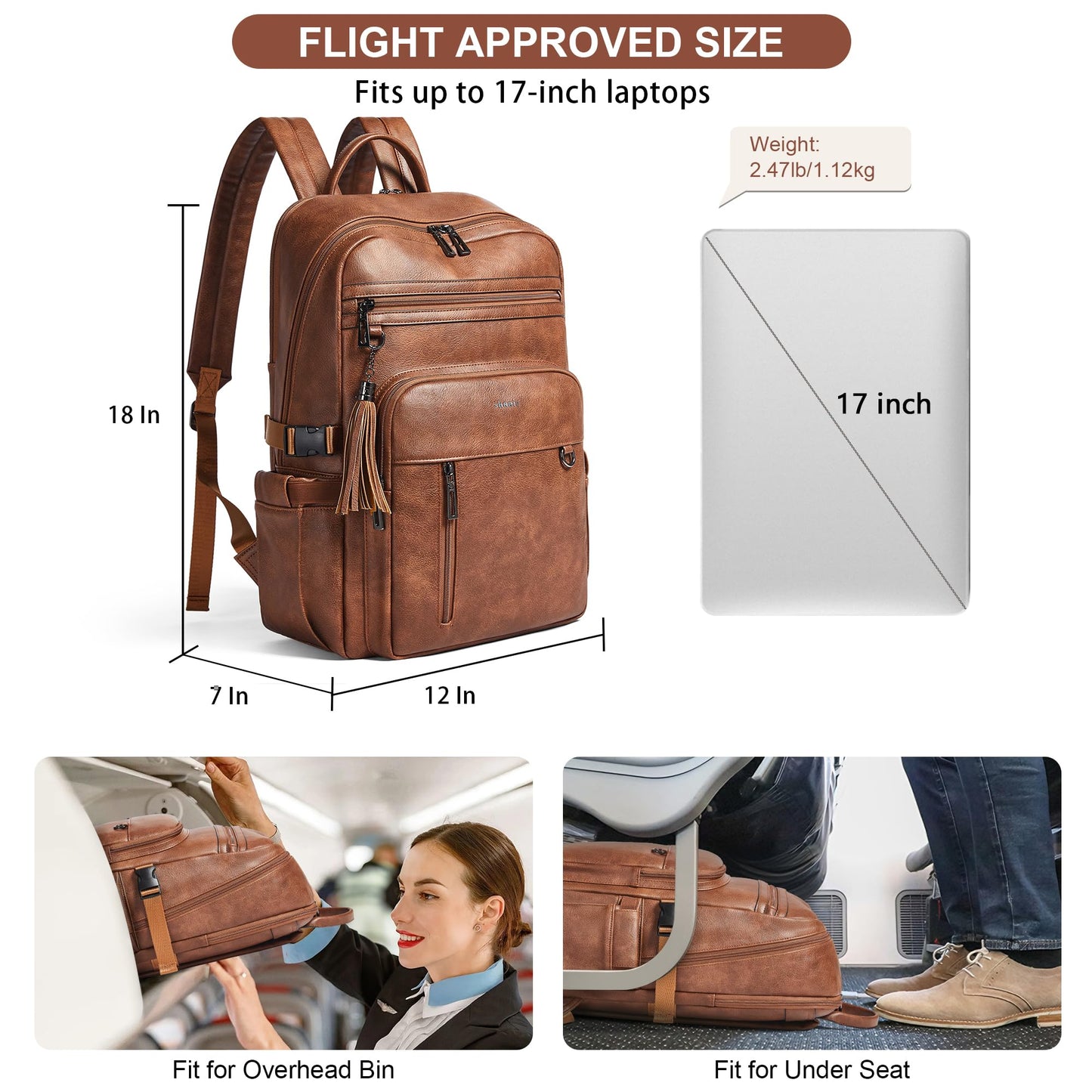 SHRRIE Vegan Leather Laptop Backpack for Women,17 Inch Computer Backpack Purse for Work Business College Travel Teacher Nurse with Anti-theft Pocket & Giant Tumbler Holder Pocket