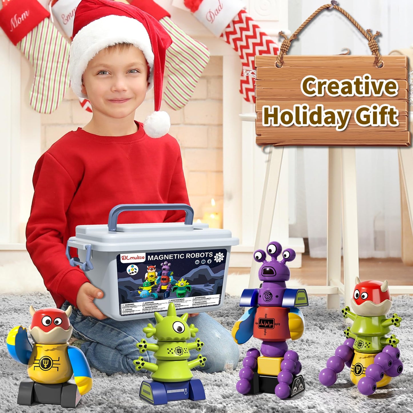 BLmukce Magnetic Robot Toy for Kids 3-5, 35 PCS STEM Educational Playset with Storage Box, DIY Stacking Monster Robots, Toddler Creative Building Toys Gift for Boys Girls (Christmas Birthday)