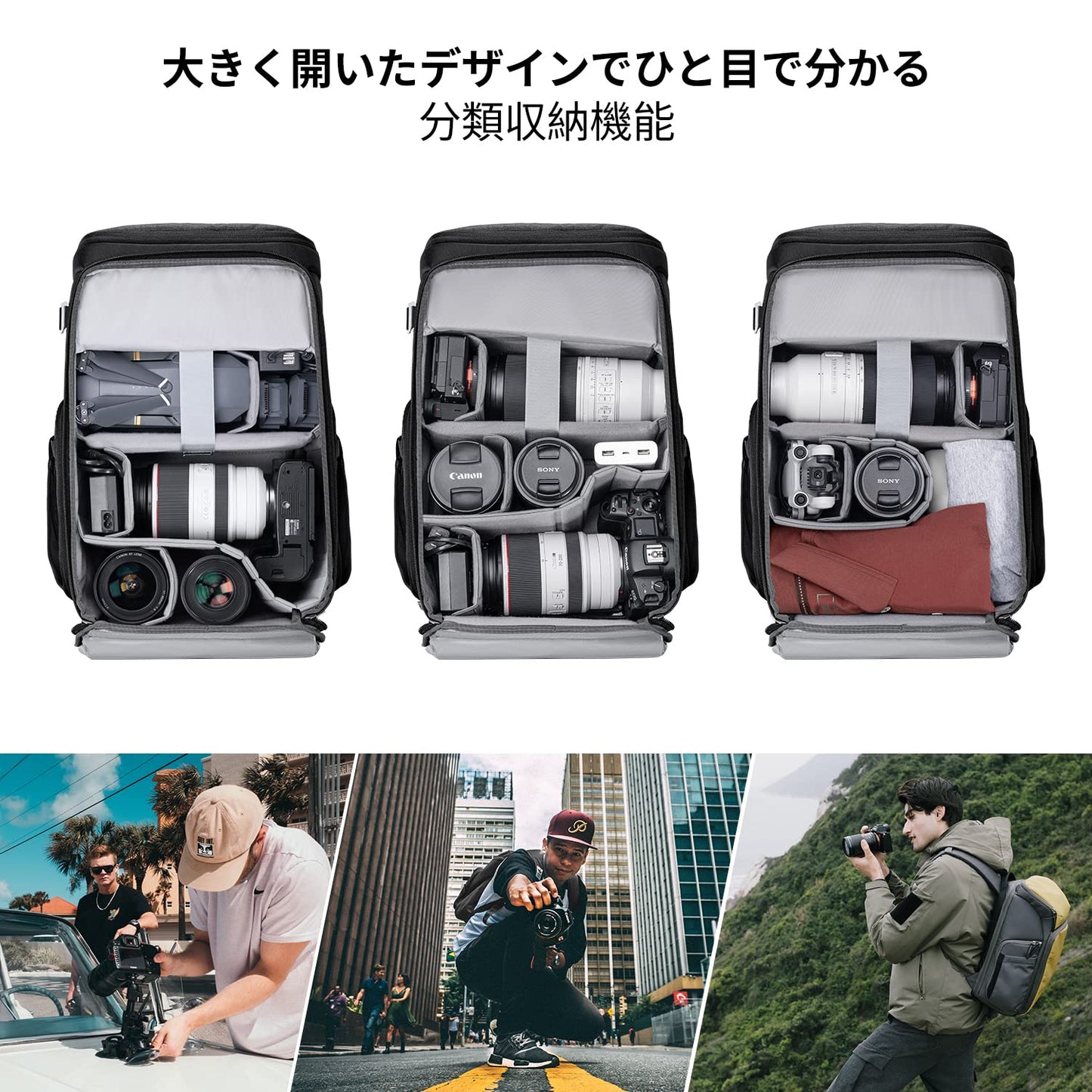 K&F Concept® Camera Backpack 25L Camera bags for photographers Large Capacity Camera Case with Raincover,15.6 Inch Laptop Compartment Compatible for Canon/Nikon/Sony/DJI Mavic Drone Backpack
