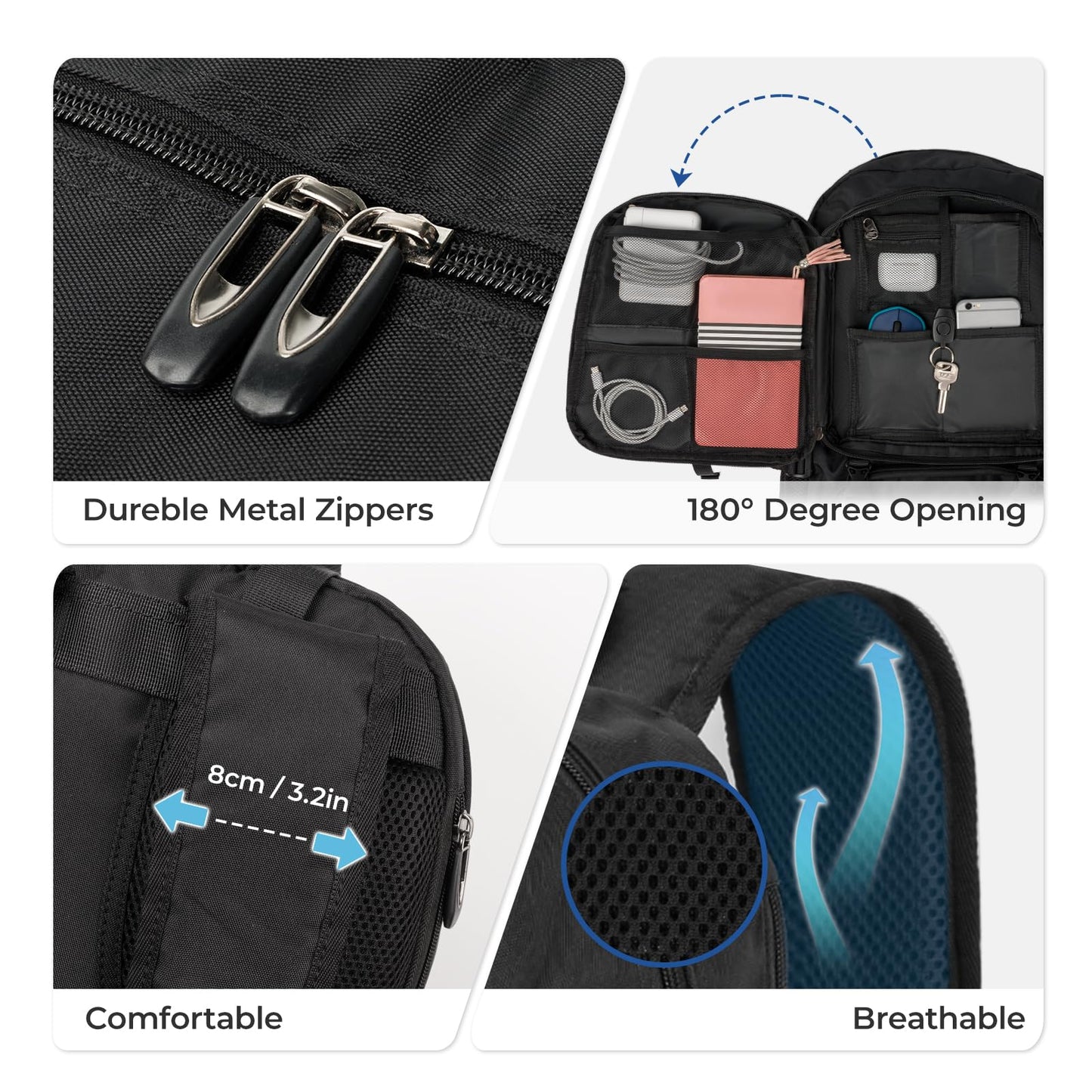 CIMALAY Travel Business Laptop Backpack with USB Charging Port and Shoe Pocket, College, Business and Hiking Camping, Black, M(Fits 4.92-5.91ft height), Classic