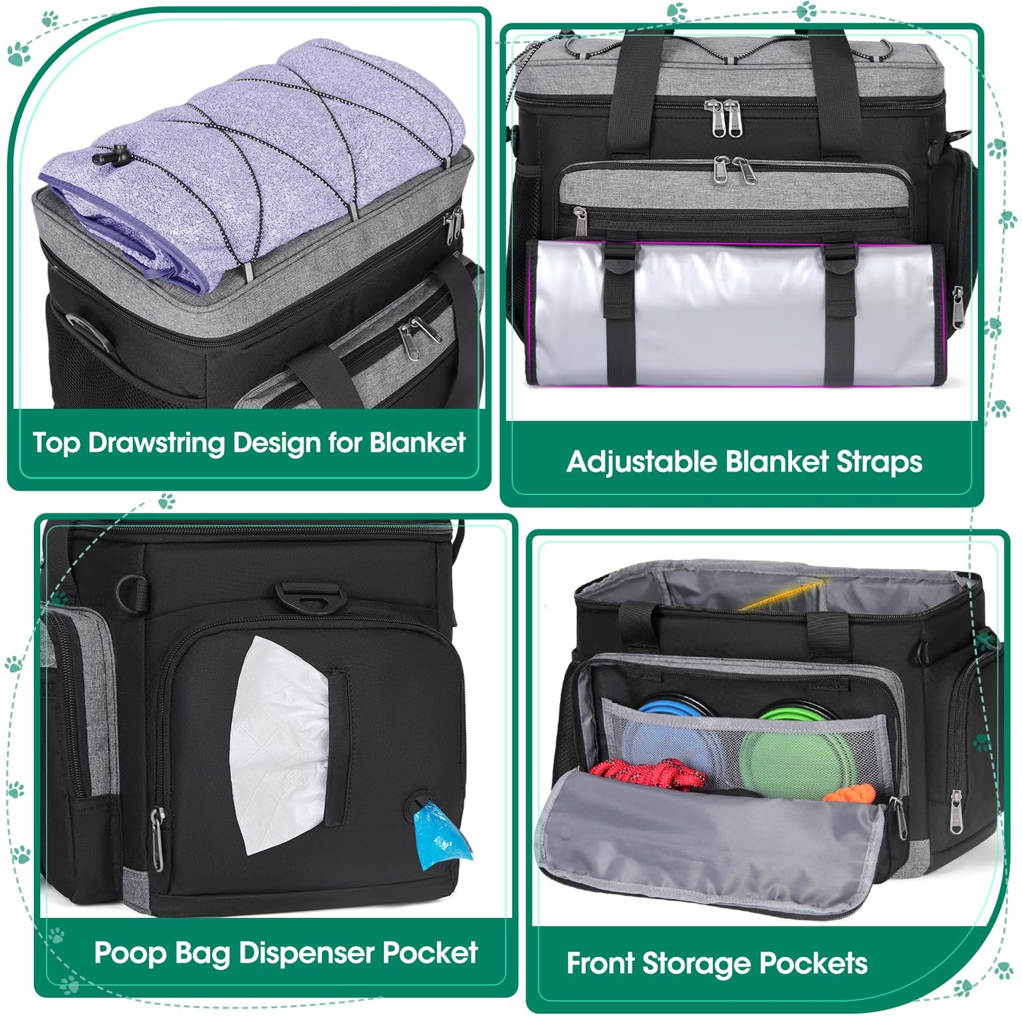 IGOLUMON Dog Travel Bag Weekend Pet Travel Bag Set for Supplies Large Dog Camping Kit Airline Approved Tote Organizer with Multi Pockets, 2 Large Food Containers, 2 Dog Bowls, 1 Feeding Mat