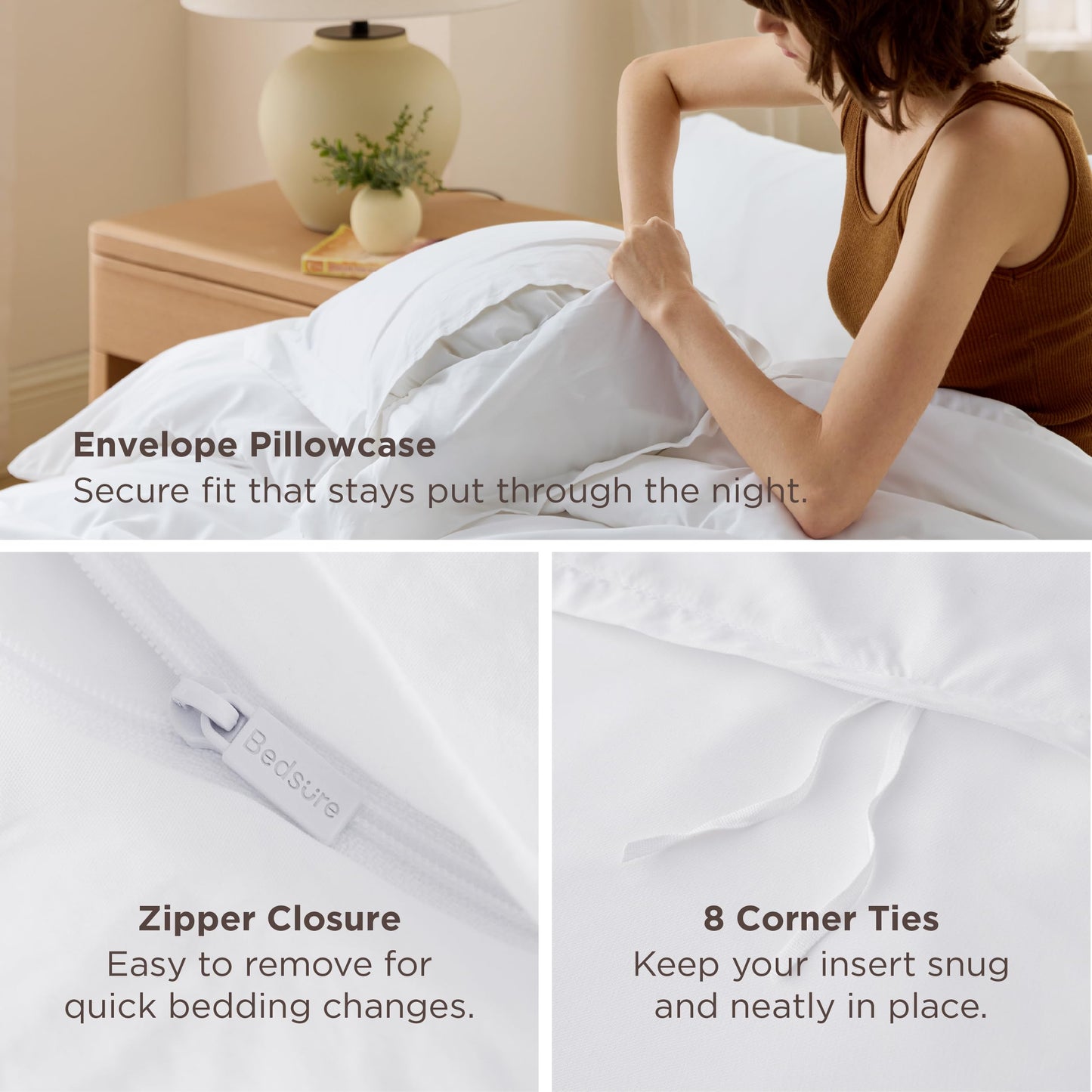 Bedsure Duvet Cover King Size - Extra Soft Double Brushed Microfiber Bedding Set with Zipper Closure for Kids, 3 Pieces, Includes 1 Duvet Cover King (104"x90") & 2 Pillow Shams, NO Comforter, White