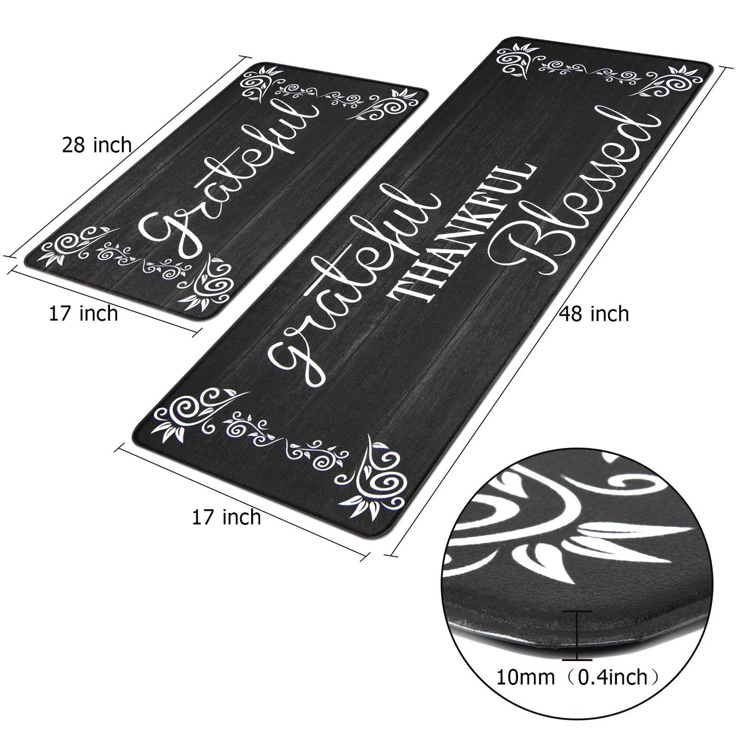 HEBE Kitchen Mats for Floor Anti Fatigue Mat, Cushioned Kitchen Rug, Non Skid Waterproof Comfort Standing Mat, Heavy Duty Kitchen Mat Set for Home,Office,Sink,Laundry,Desk, 17.3"x28"+17.3"x48"
