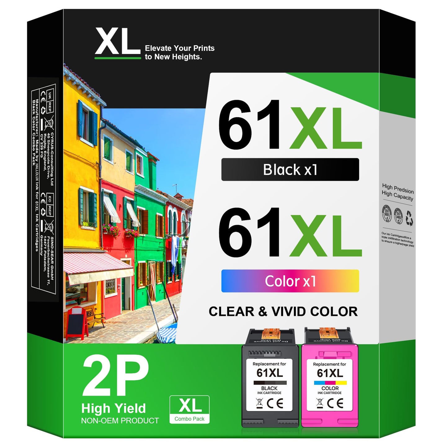 61XL Ink Cartridges Cartouches Encre 61XL for HP 61 XL HP61XL Ink Cartridges Combo Pack for HP Envy 4500 4501 4503 4504 4505 5530 5531 5532 OfficeJet 2620 DeskJet 1010 1012 1050 1510 Printer(2 Pack)