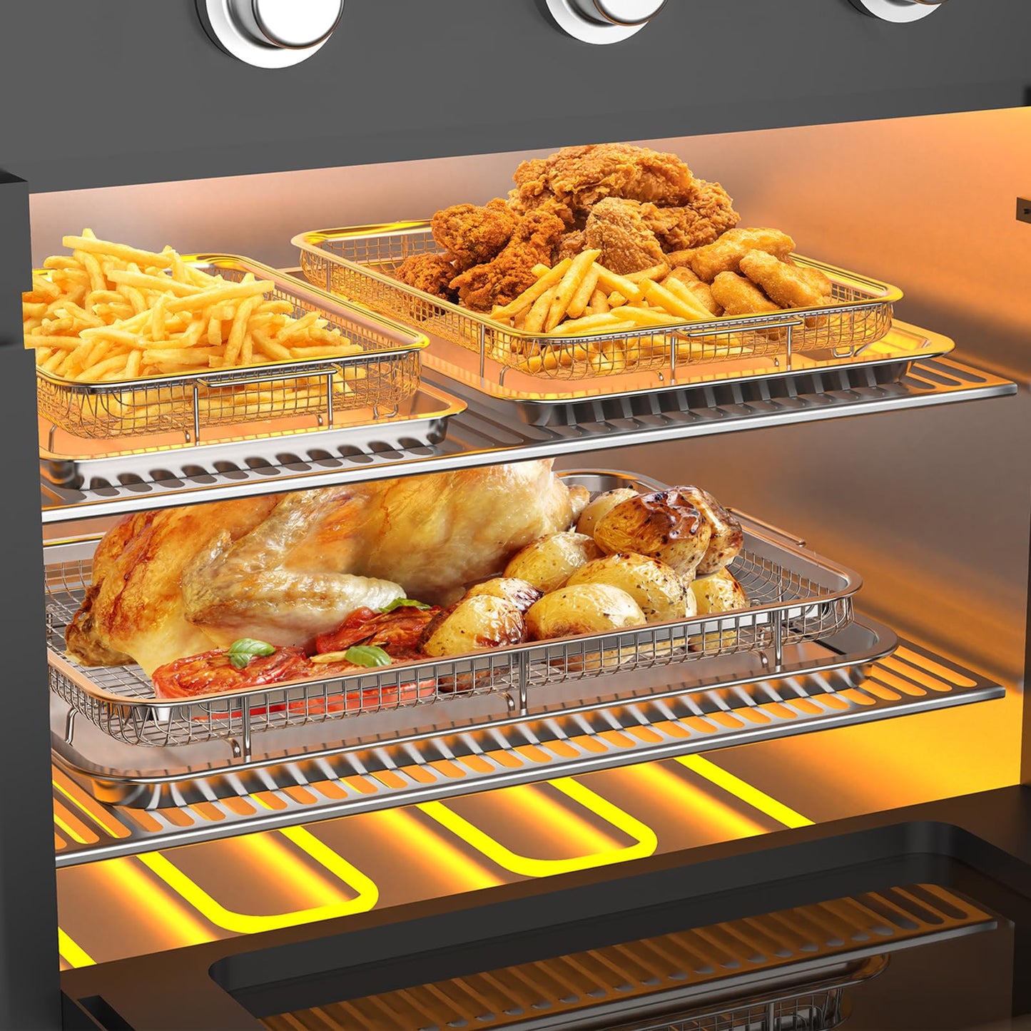 Oven Air Fryer Basket and Tray, OPENICE 3 Set Air Fryer Basket for Oven, Stainless Steel Air Fryer Pans and Crisper Basket for Baking and Crispy Food - 18.7" x 12.8", 15.6" × 11.6" & 12.8" × 9.6"