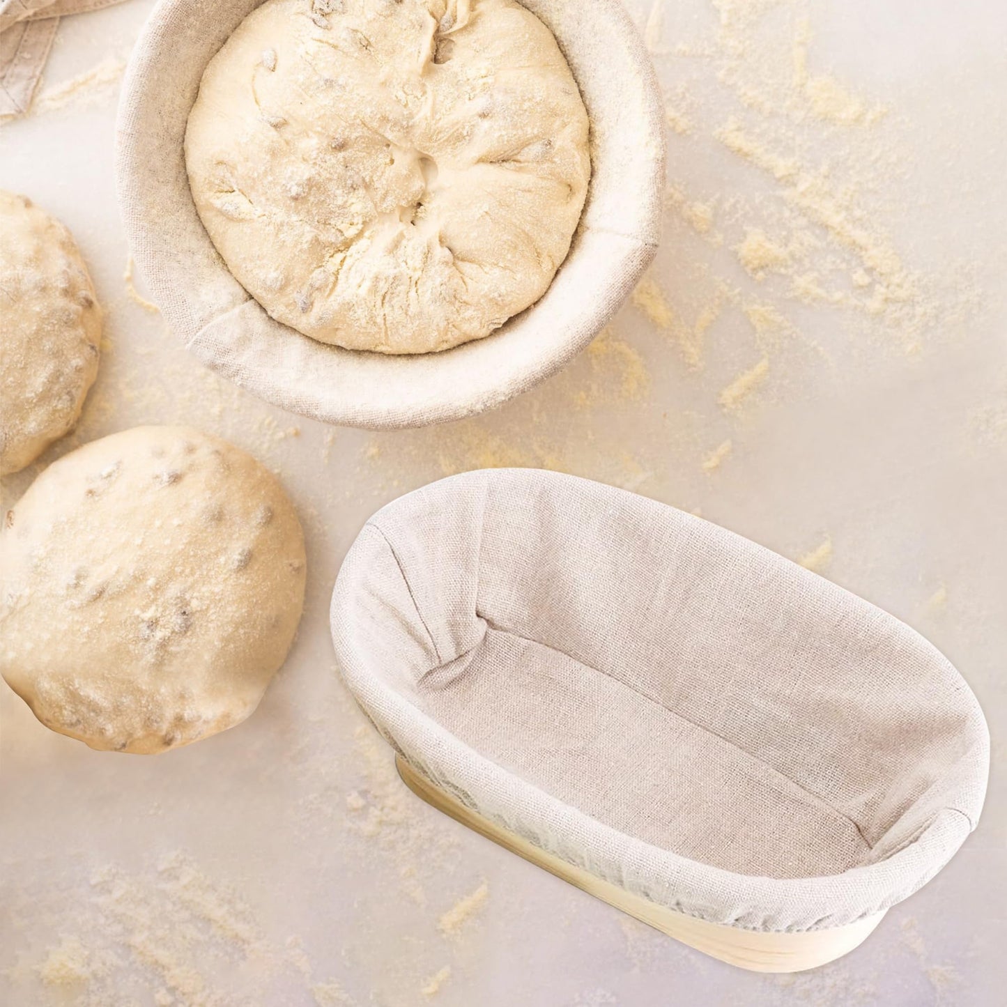 Sourdough Bread Baking Supplies, 2 Pack Banneton Bread Proofing Basket 10 inch Round & 10 inch Oval Proofing Bowls for Sourdough Bread with Liner for Making Baking Fermentation Tools