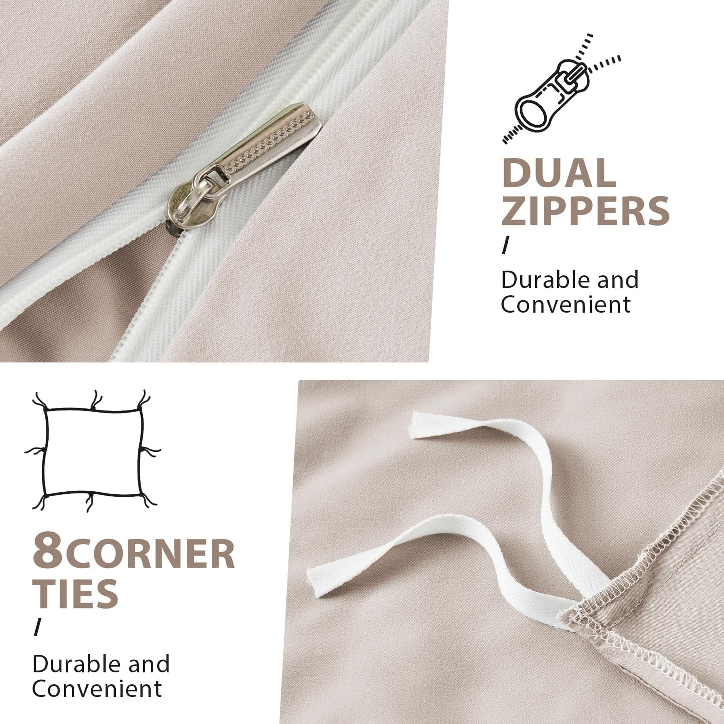 Sasttie Duvet Cover Queen, 3-Piece Ultra Soft Double Brushed Bedding Sets for All Season Use, Includes 1 Duvet Cover 90x90 Inches, 2 Envelope Pillowcases 20x30 Inches, Beige
