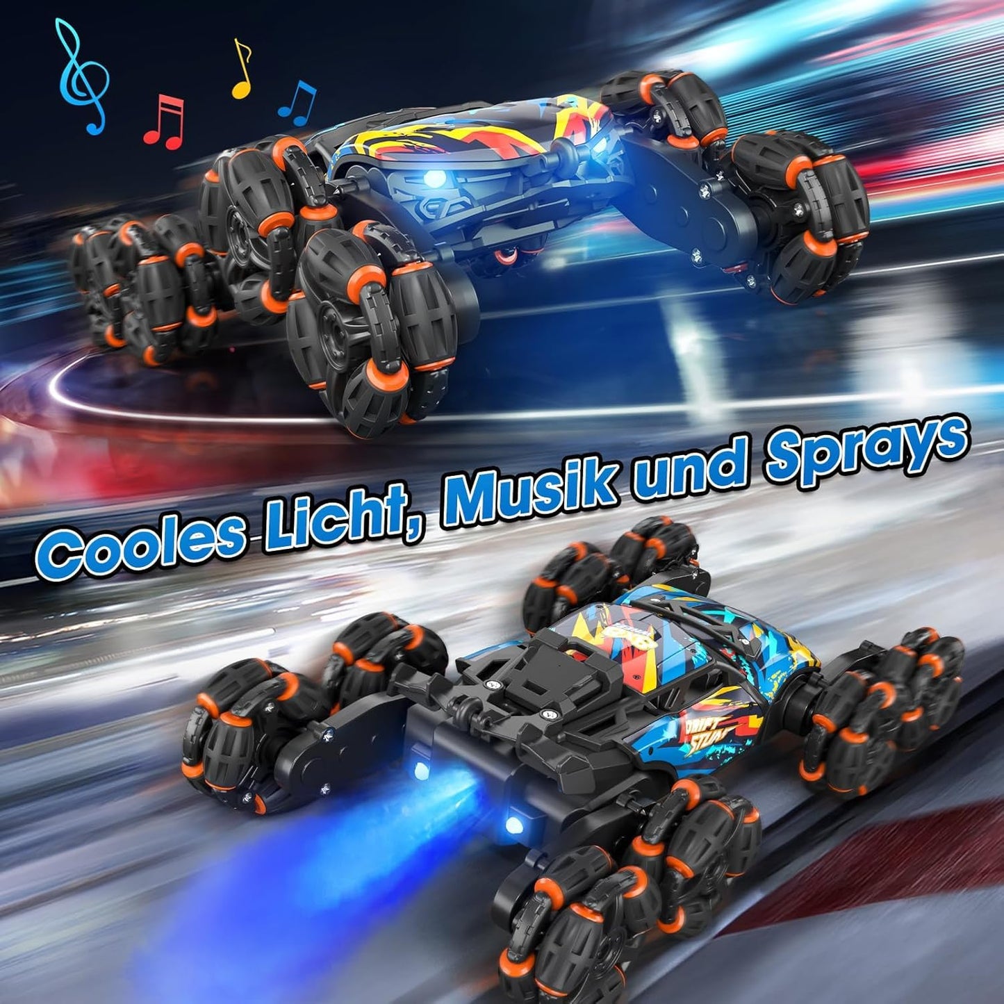 8WD Gesture Sensing Road Stunt Car, Remote Control Cars with LED Light, Music and Spray, Drift RC Car Toys Gifts for 6-12 Years Old Boys Girls