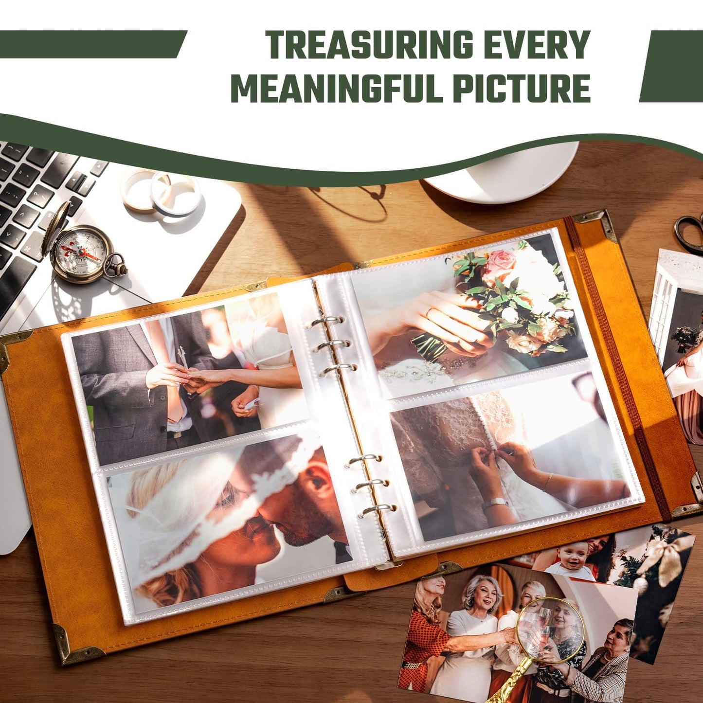 Vintage Photo Album 4x6 Leather Scrapbook Album with Writing Space 120 Photos & 30 Sheets DIY Paper Memory Albums Book for Anniversary Travel Vacation Family Tree, Brown